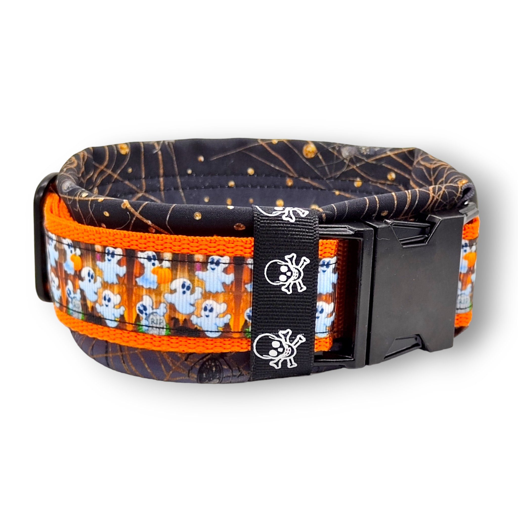 D by E Couture Hunde-Halsband "Happy Halloween III", gepolstert, verstellbar, 40mm breit, Handmade