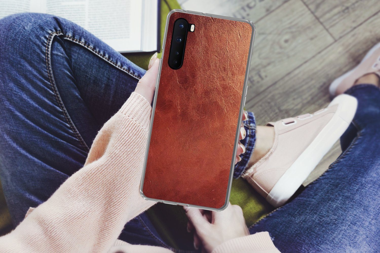 MuchoWow Handyhülle für OnePlus Nord Leder - Lederoptik - Braun - Hell, Phone Case, Silikon, Schutzhülle Dünn