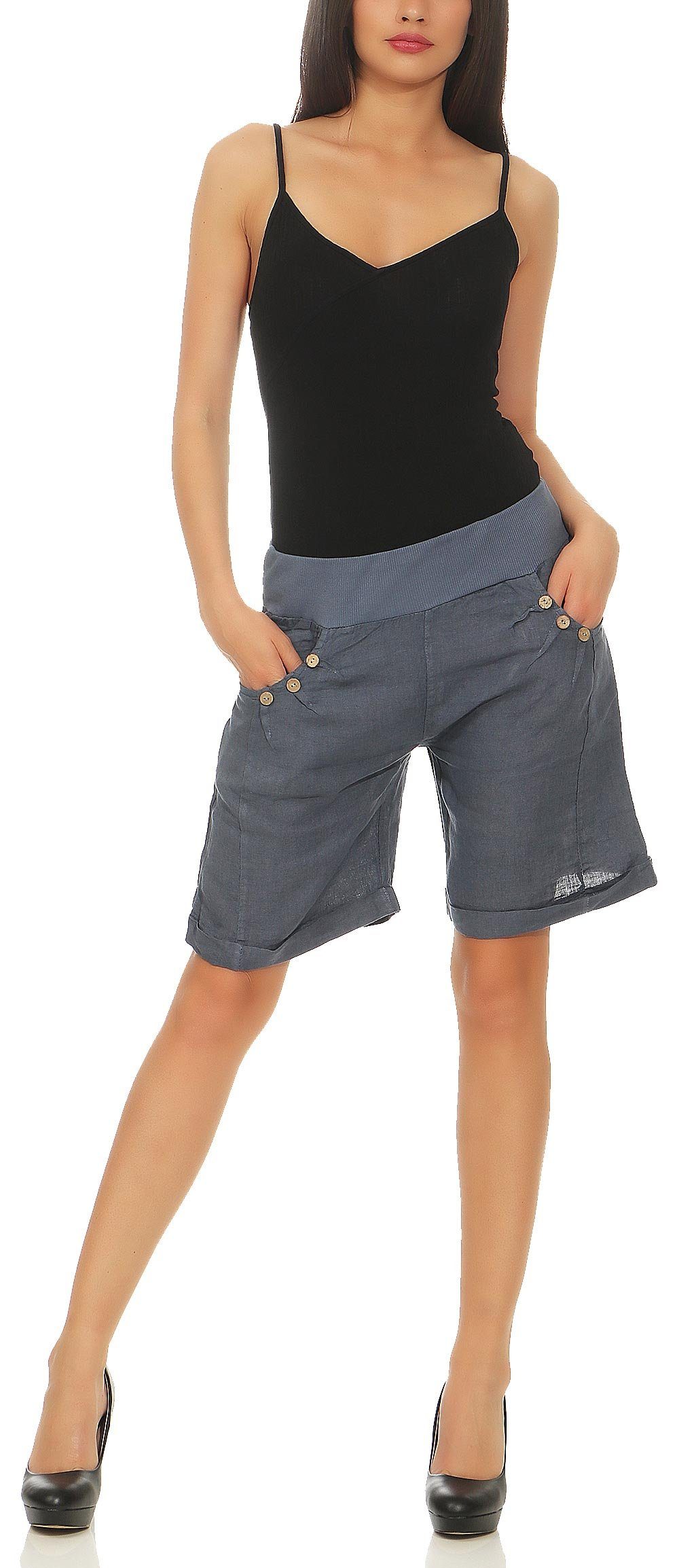 Shorts Bermuda Leinen 8024 aus jeansblau malito than more Leinenhose fashion