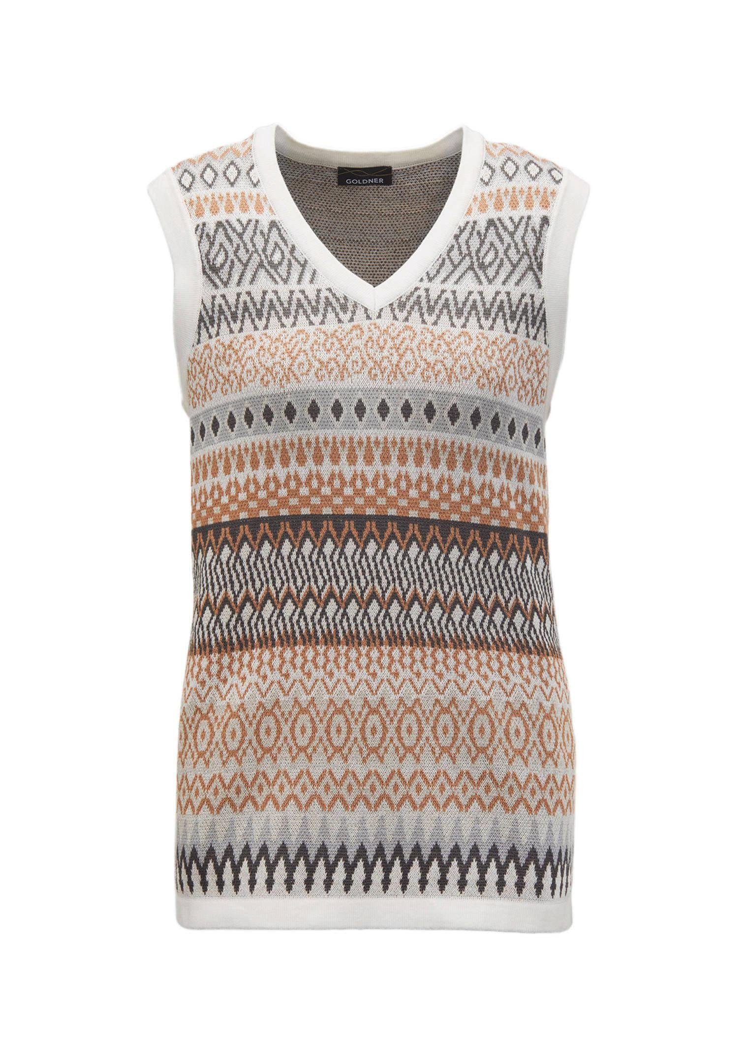 GOLDNER Pullunder Kurzgröße: Herbstweste im Norweger-Look Jacquardweste mit V-Ausschnitt und ohne Arm