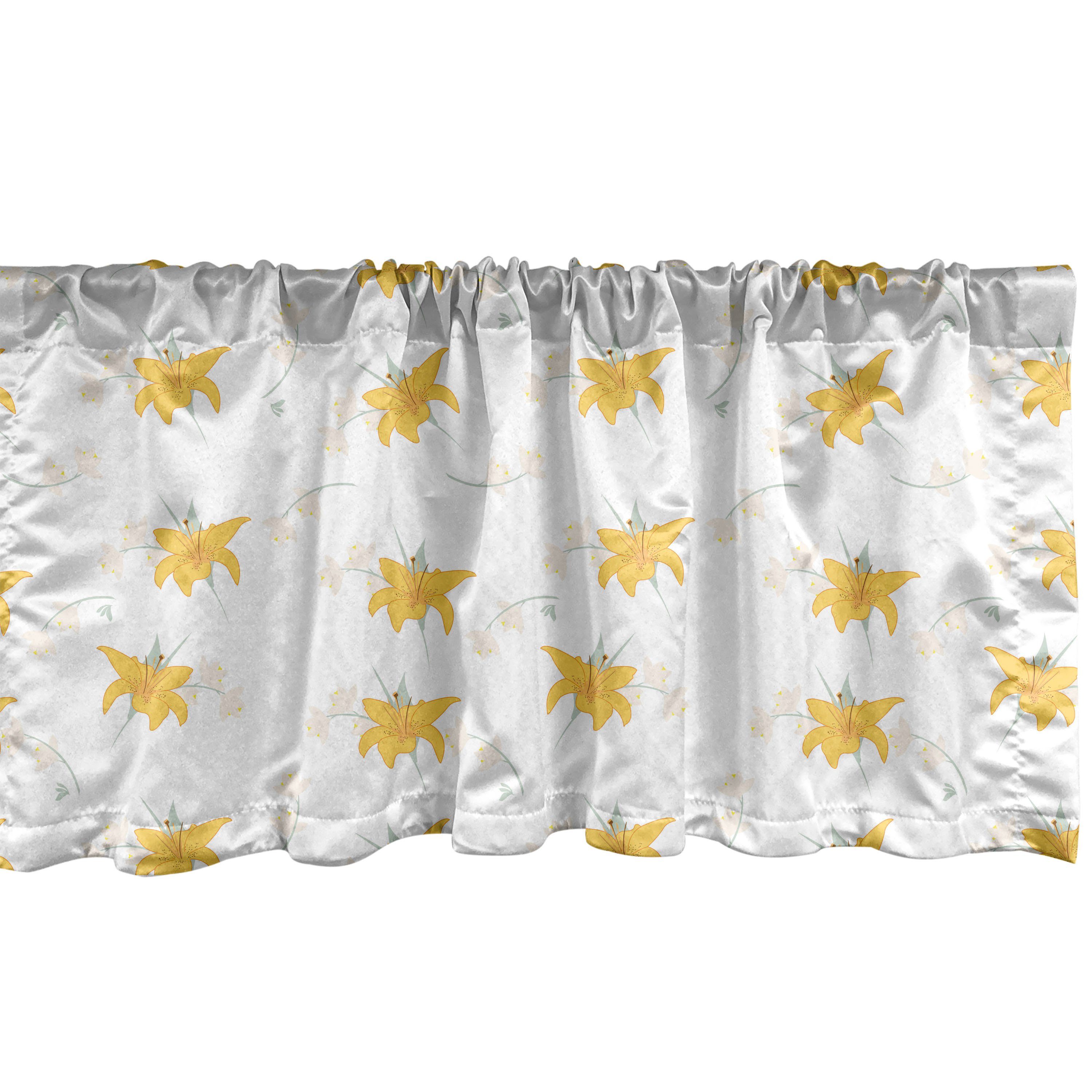 Scheibengardine Vorhang Volant für Küche Schlafzimmer Dekor mit Stangentasche, Abakuhaus, Microfaser, Blumen Hibiscus in Erdtönen Kunst