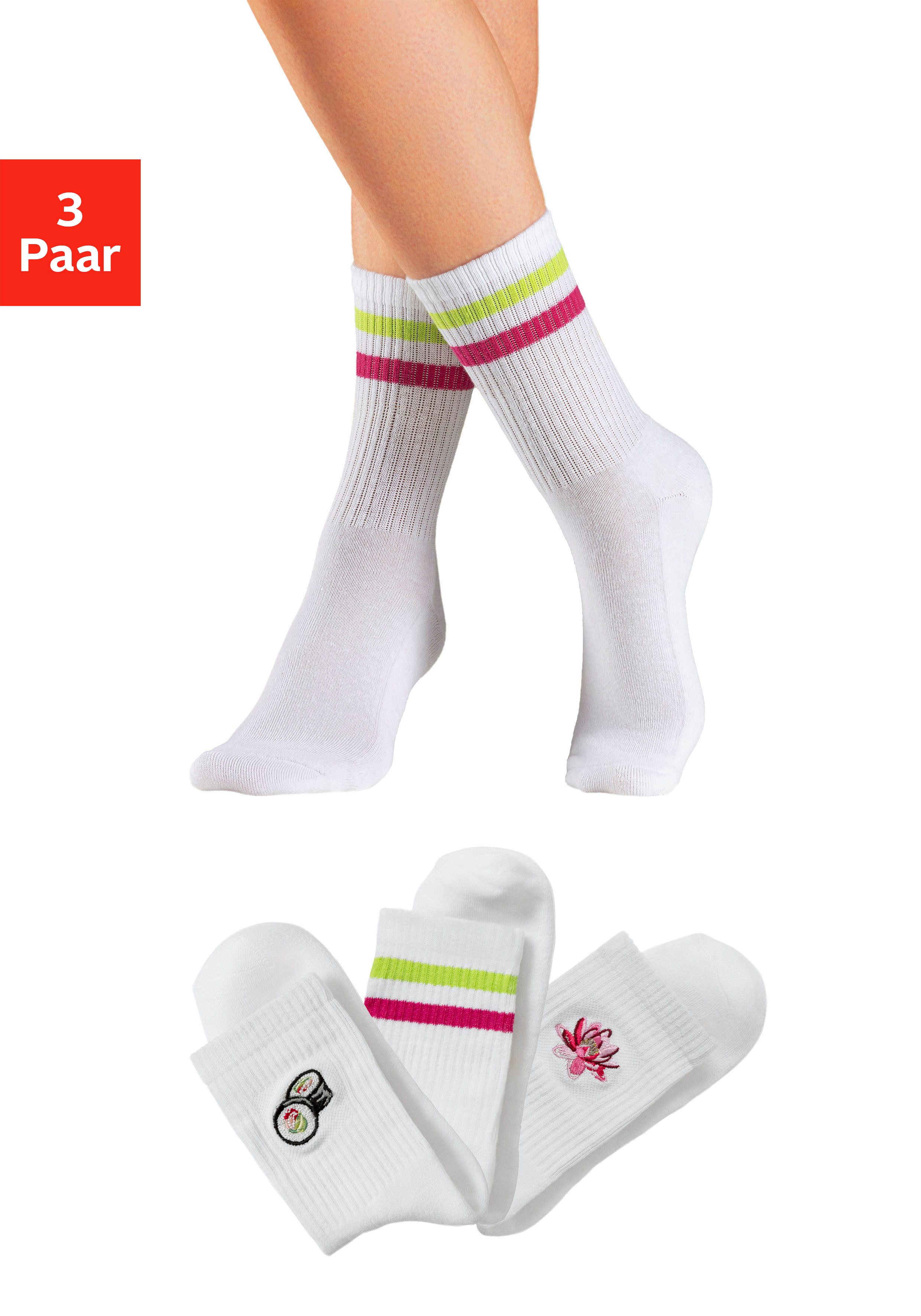 LASCANA Tennissocken (Packung, 3-Paar) mit Frotteesohle und Stickerei günstig online kaufen