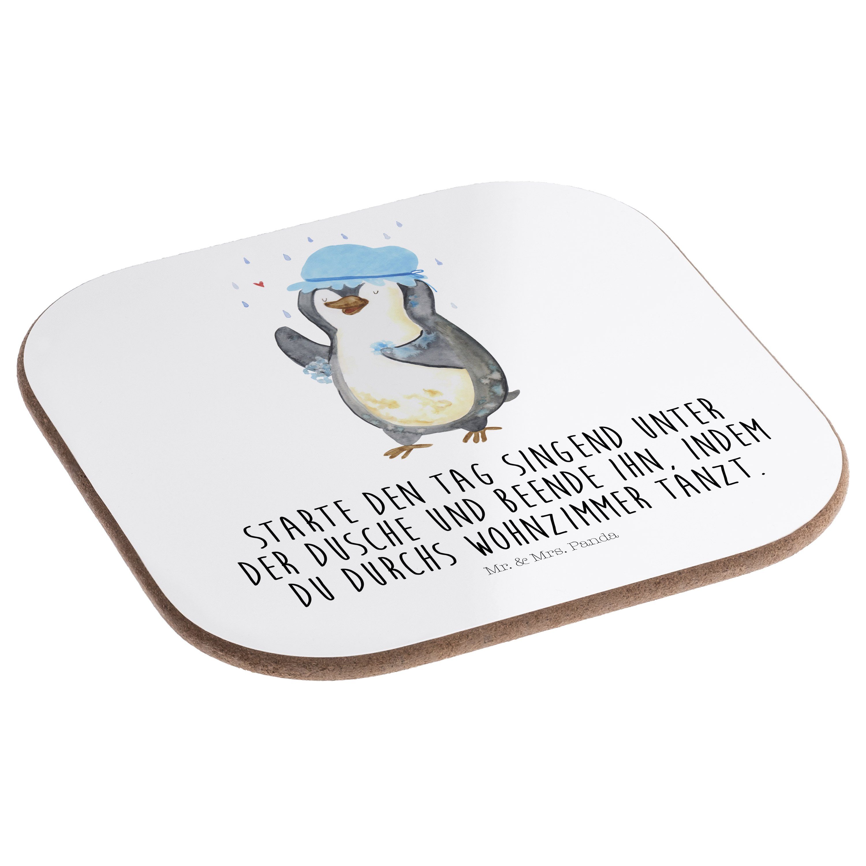 Geschenk, Panda - Mr. - duscht Weiß Pinguin 1-tlg. Getränkeuntersetzer Mrs. Pinguine, baden, Glasuntersetzer, D, &