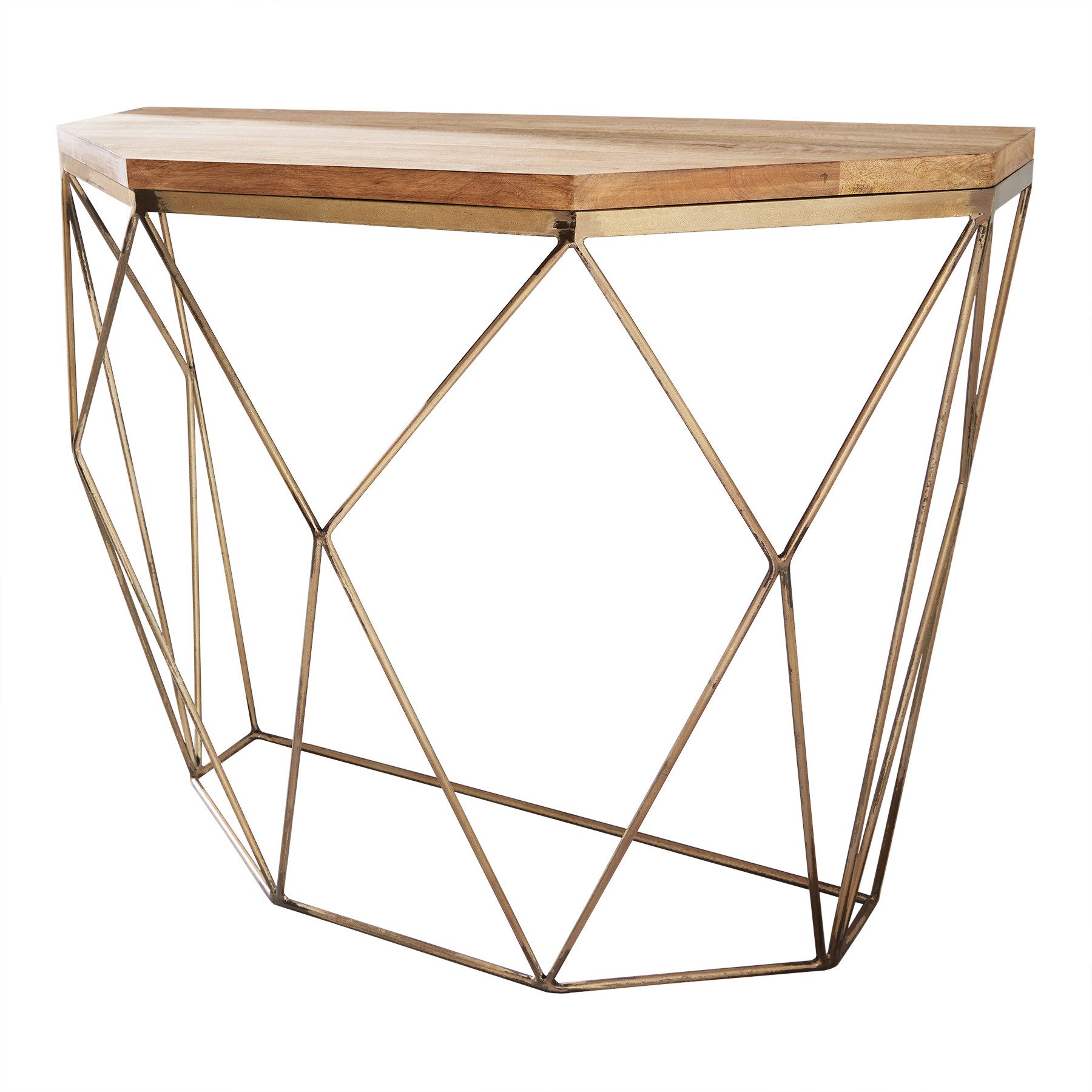 riess-ambiente Konsolentisch DIAMOND 90cm natur / messing (Einzelartikel, 1-St), Wohnzimmer · Massivholz · Metall · Handmade · Industrial Design