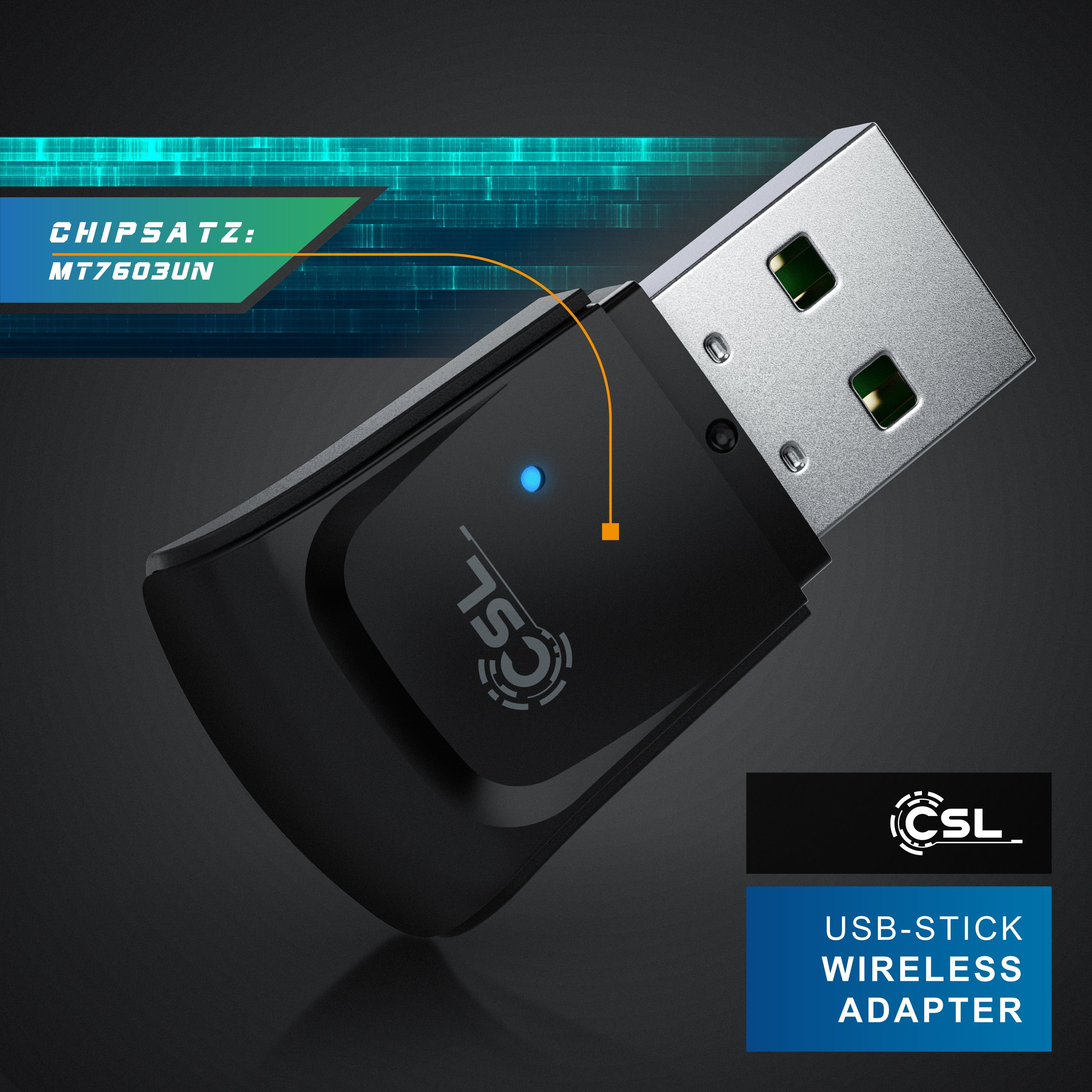 CSL WLAN-Dongle WLAN Adapter 300 Mbit/s USB Stick, 300 Mbit/s USB Stick WiFi Adapter 2,4 Ghz 2T2R, Verstärkung 18 dBm – Bild 5 von 5