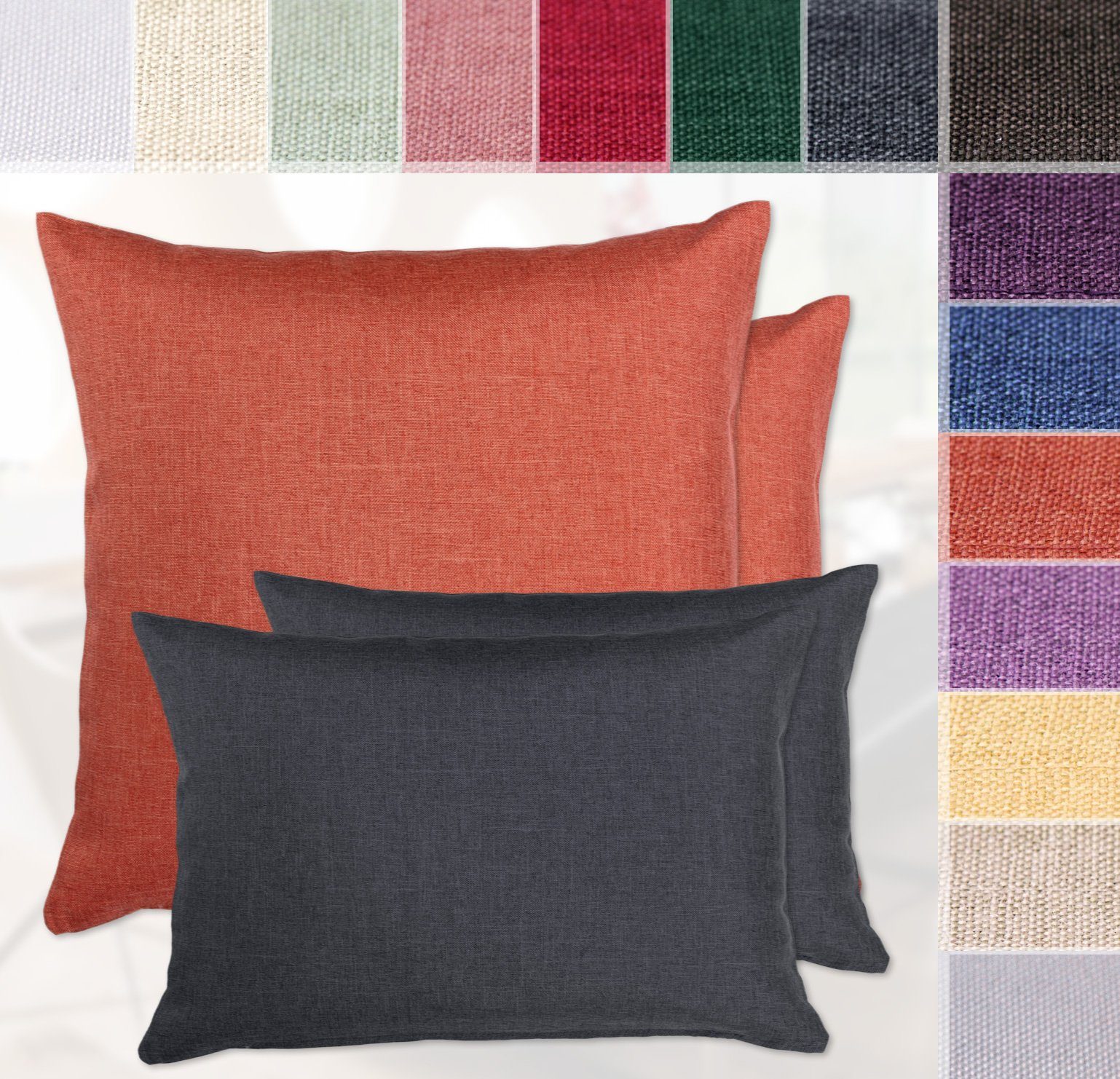Beautex Kissenhüllen, Leinen Optik, Kissenbezug Sofakissen mit Reißverschluss, (2 Stück), 4 Größen, eingenähter Reißverschluss, viele Farben
