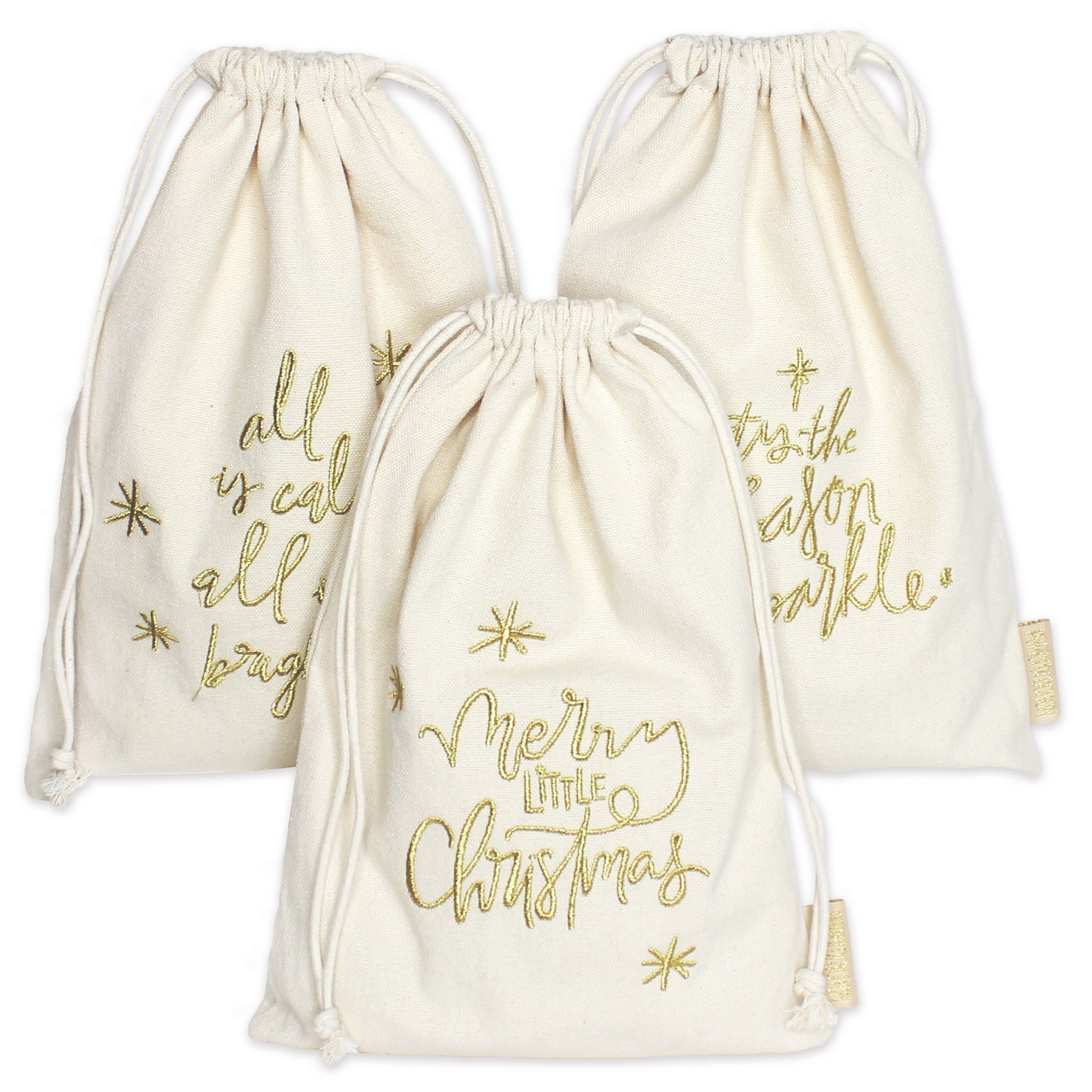 PAPIERDRACHEN Пакувальний папір 3 Geschenksäckchen zu Weihnachten - Geschenke nachhaltig einpacken, mit schöner Bestickung