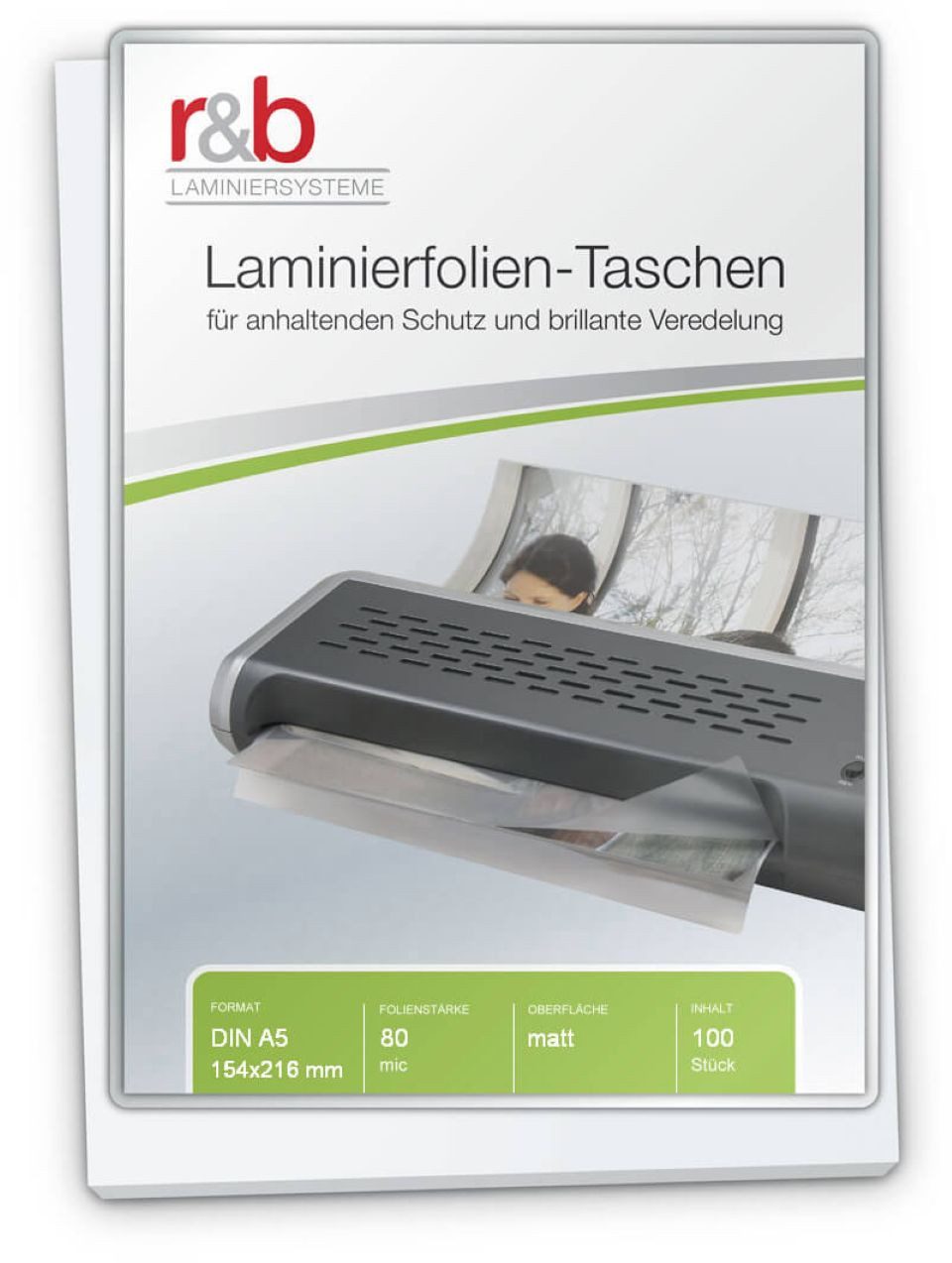 r&b Laminiersysteme Laminierfolie r&b Laminierfolie, A2-A7, 60-250mic, matt, A5, Matt, 100 St., Reflexionsfrei, beschreibbar, blasenfrei, reißfest, wasserabweisend