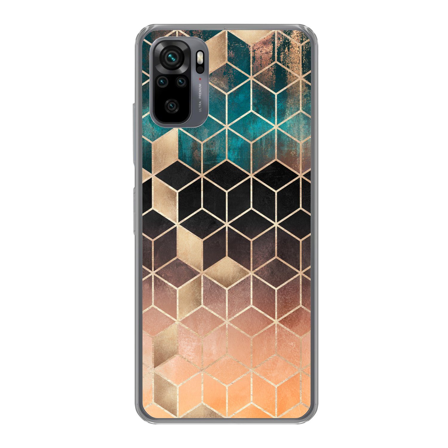 MuchoWow Handyhülle für Xiaomi Redmi Note 10S Abstrakt - Würfel - Gold - Muster - Luxus, Phone Case, Silikon, Schutzhülle Dünn
