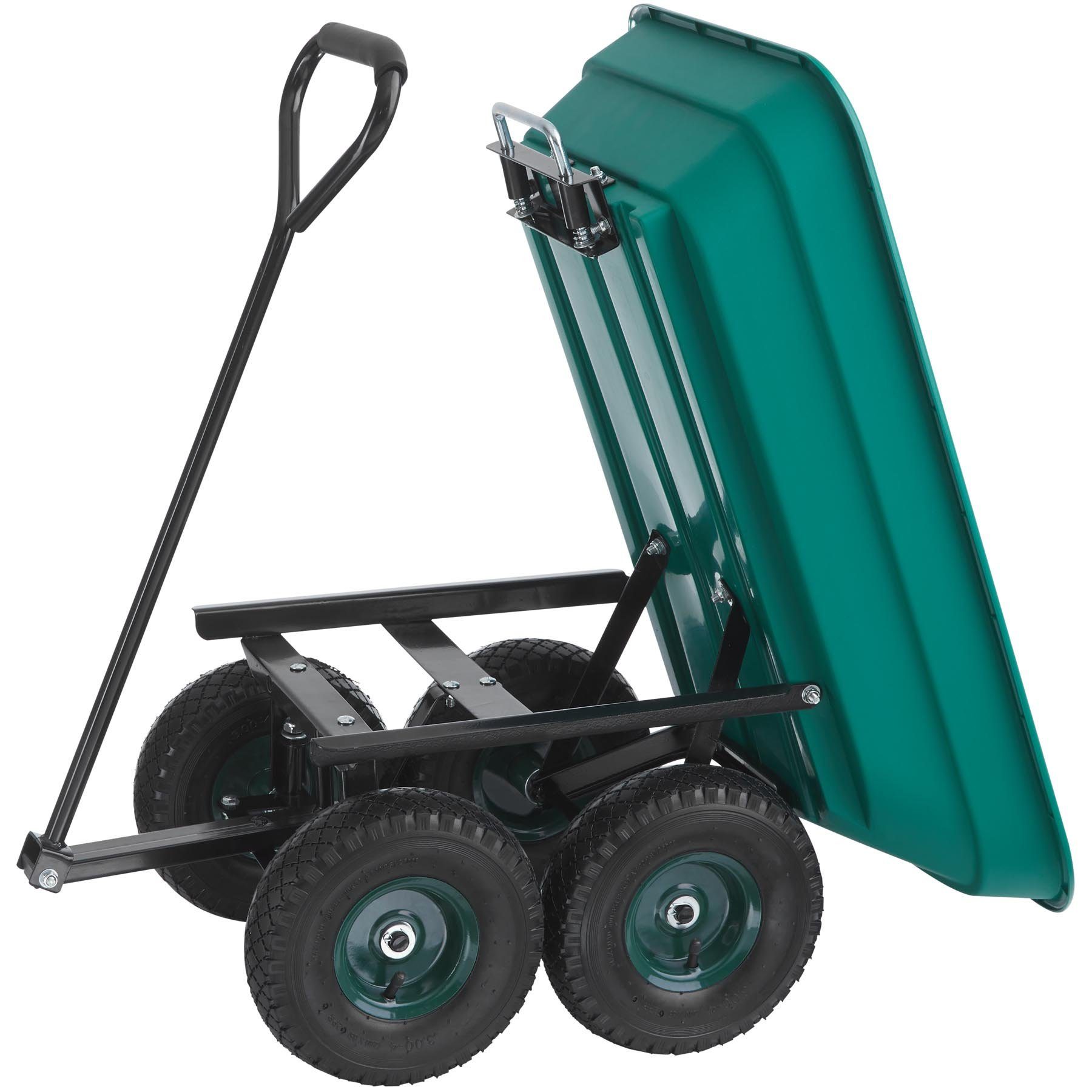 tectake Bollerwagen Handwagen Cubbi mit luftgefüllten Reifen Belastbarkeit 120kg (1 Transportwagen, 1-tlg., 52L Volumen in Grün), mit Kippfunktion