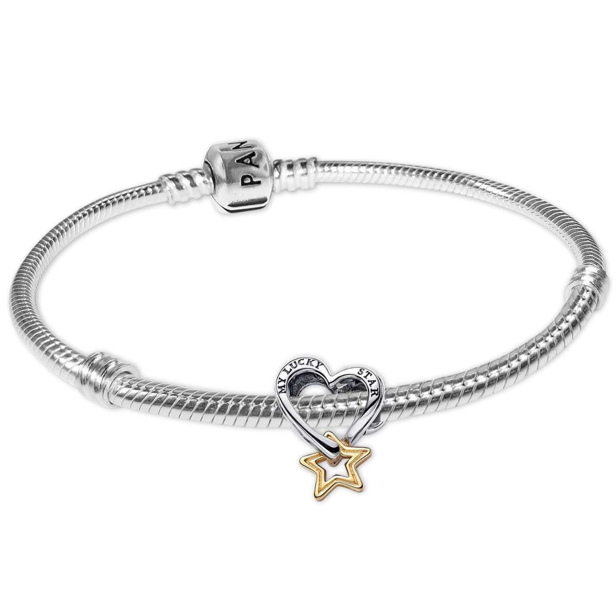 Pandora Silberarmband 68598, Damenarmband Geschenkset Glücksstern und Herz