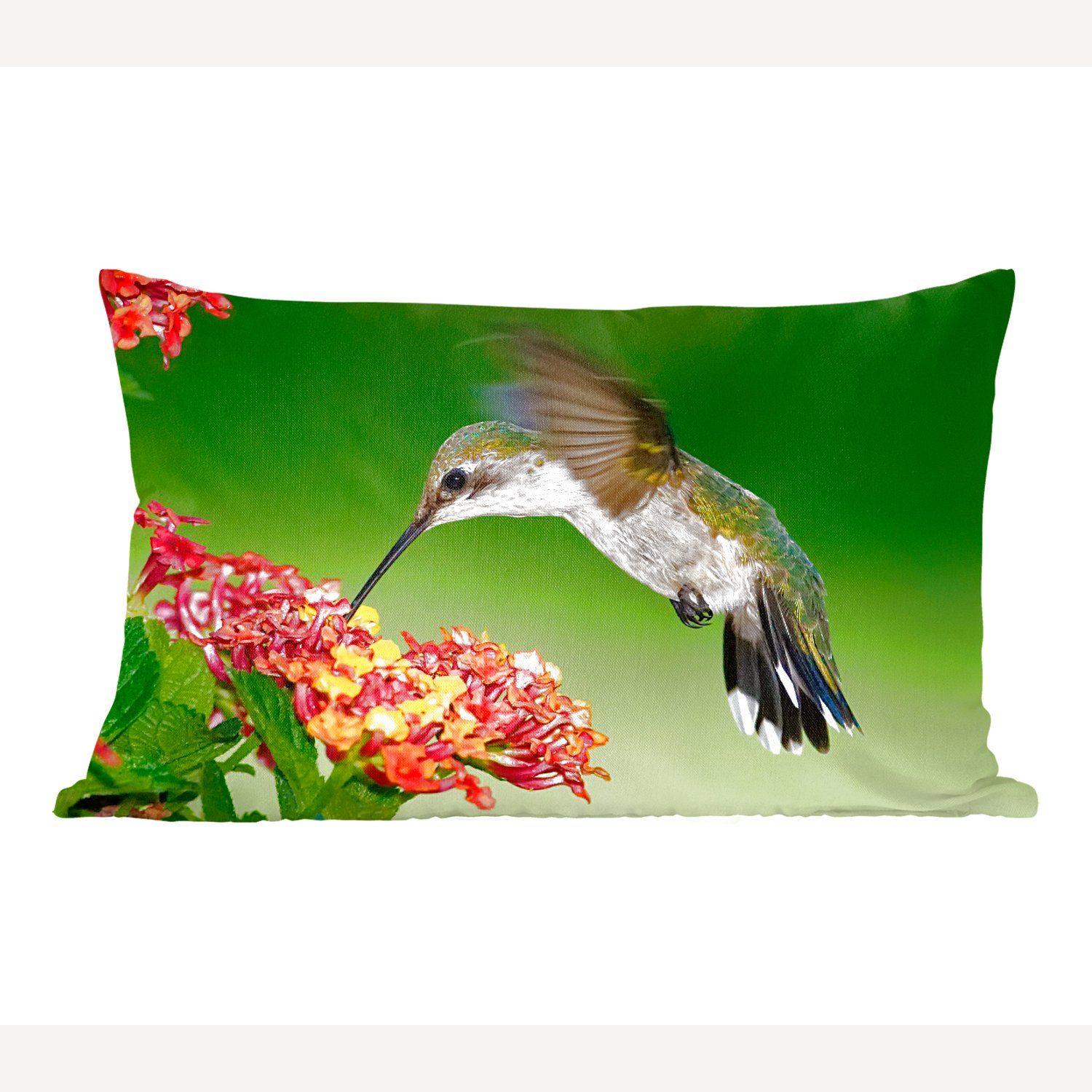 MuchoWow Dekokissen Kolibri - Blume - Vogel, Wohzimmer Dekoration, Zierkissen, Dekokissen mit Füllung, Schlafzimmer