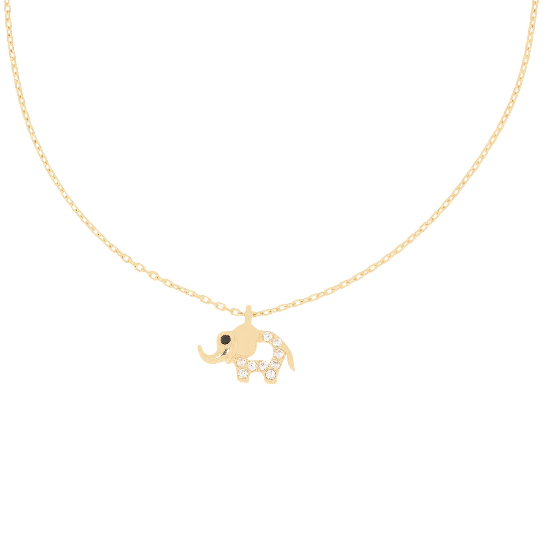 Collier 585er Gold Kette mit Elefant Anhänger Zirkonia