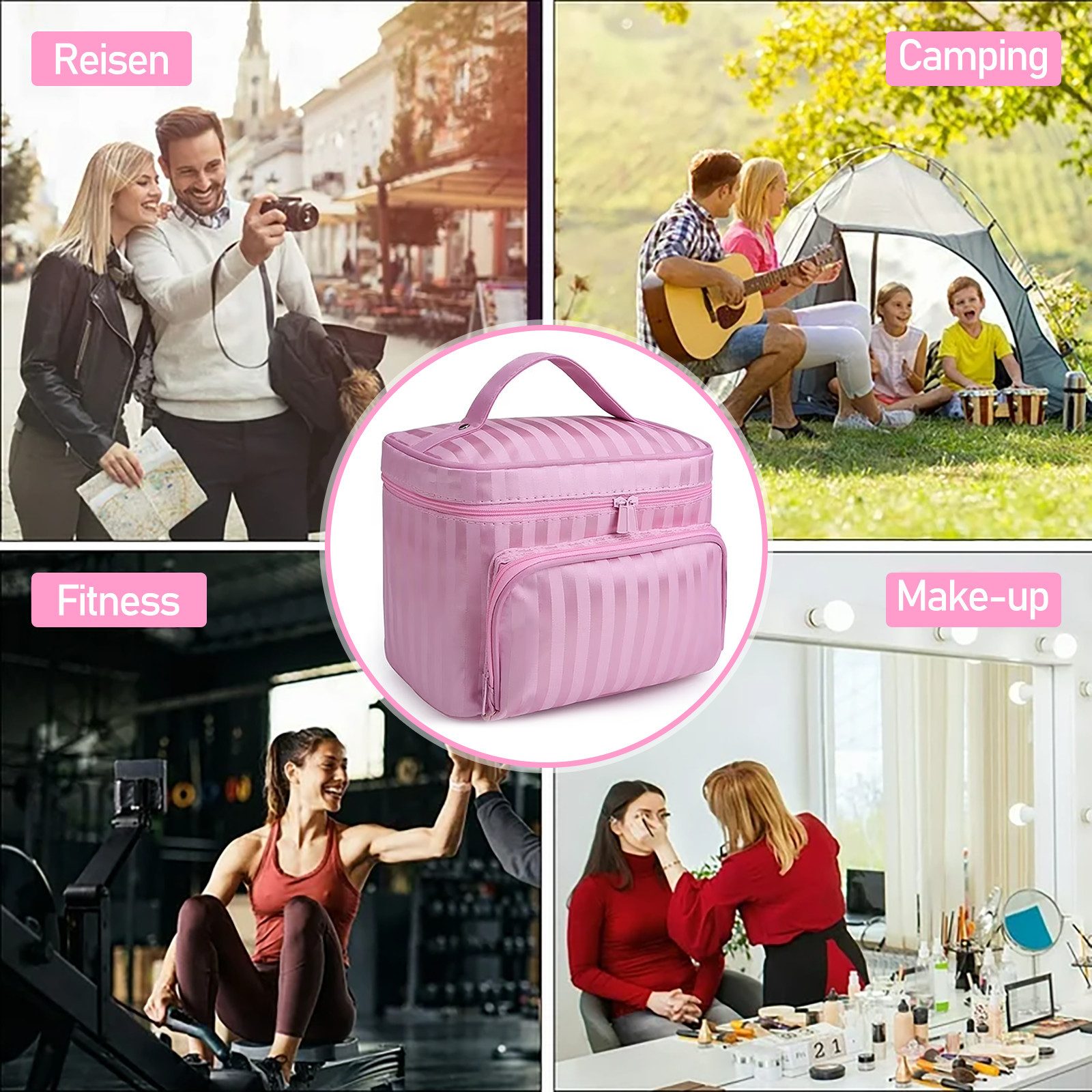 HUGERSTONE Kulturbeutel Kosmetiktasche Wasserdicht, Kulturtasche Damen mit Reißverschlussfach (1 Set, Großes Tragbare Schminktasche Damen), Waschtasche mit Stec – Bild 4 von 5