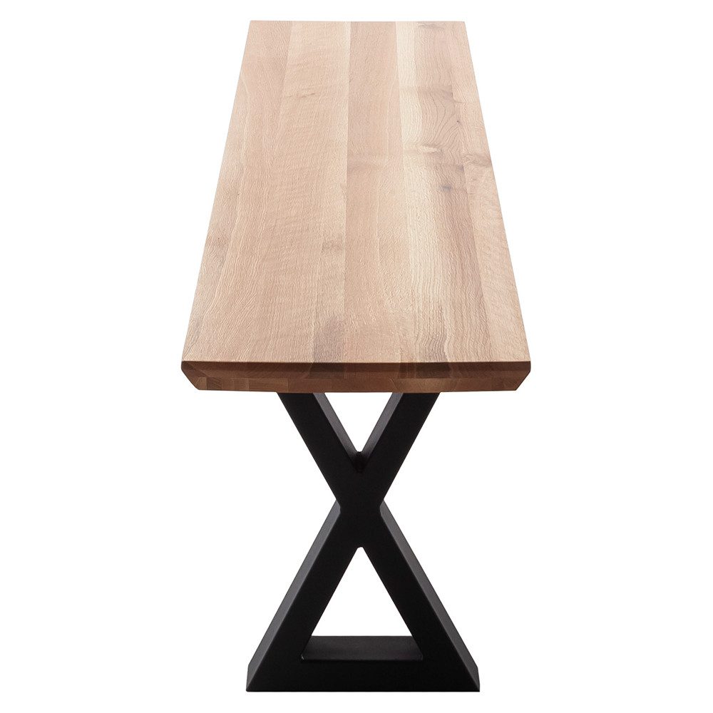 Lomadox Sitzbank PARACATU-06, Massivholz, X-Gestell, Schweizer Kante, Eiche geölt, 180x40cm