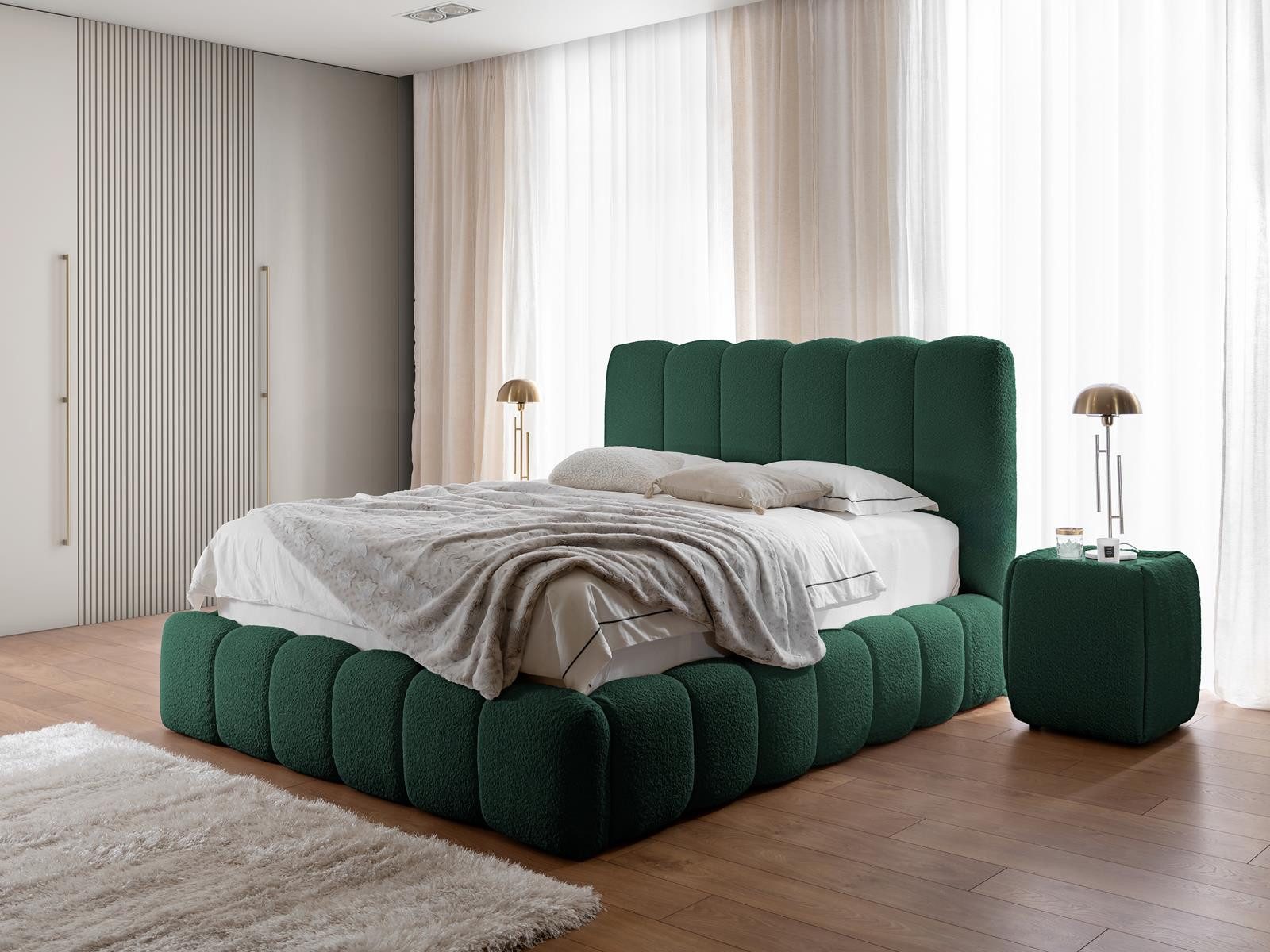 Compleo Polsterbett boucle CONDIS, Wolkenbett, Kopfteilhöhe: 127 cm (exklusives Bett), Nachttische als Option, Bett cloudy, dekorativen Rillen