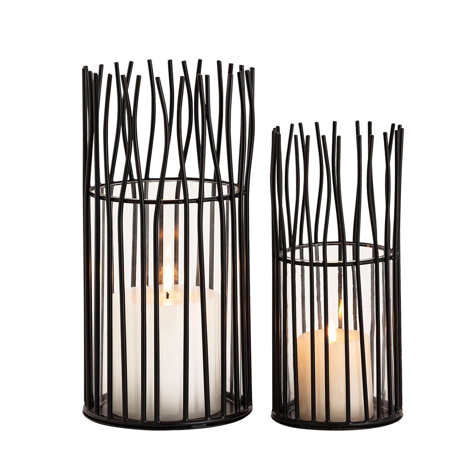 Casamia Windlicht Kerzenhalter Set 2-teilig Teelichthalter Windlicht Loft schwarz o. sil schwarz matt