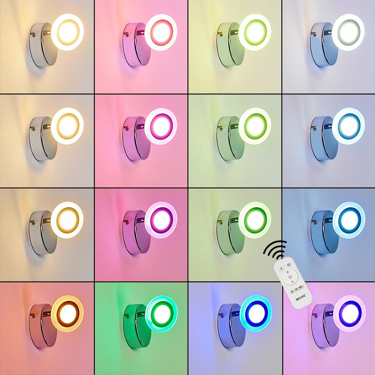 Wandlampe LED in dimmbare RGB, 3000 350 Farbwechsler, Metall/Kunststoff »Alzate«, Wandleuchte Chrom/Weiß, m. verstellbar, Lumen RGB u. Kelvin, hofstein aus Fernbedienung