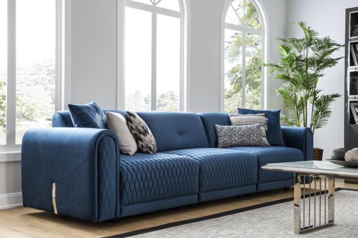 JVmoebel 3-Sitzer Sofa 4 Sitzer Wohnzimmer Modernes Design Blau Sofas Leder Couchen