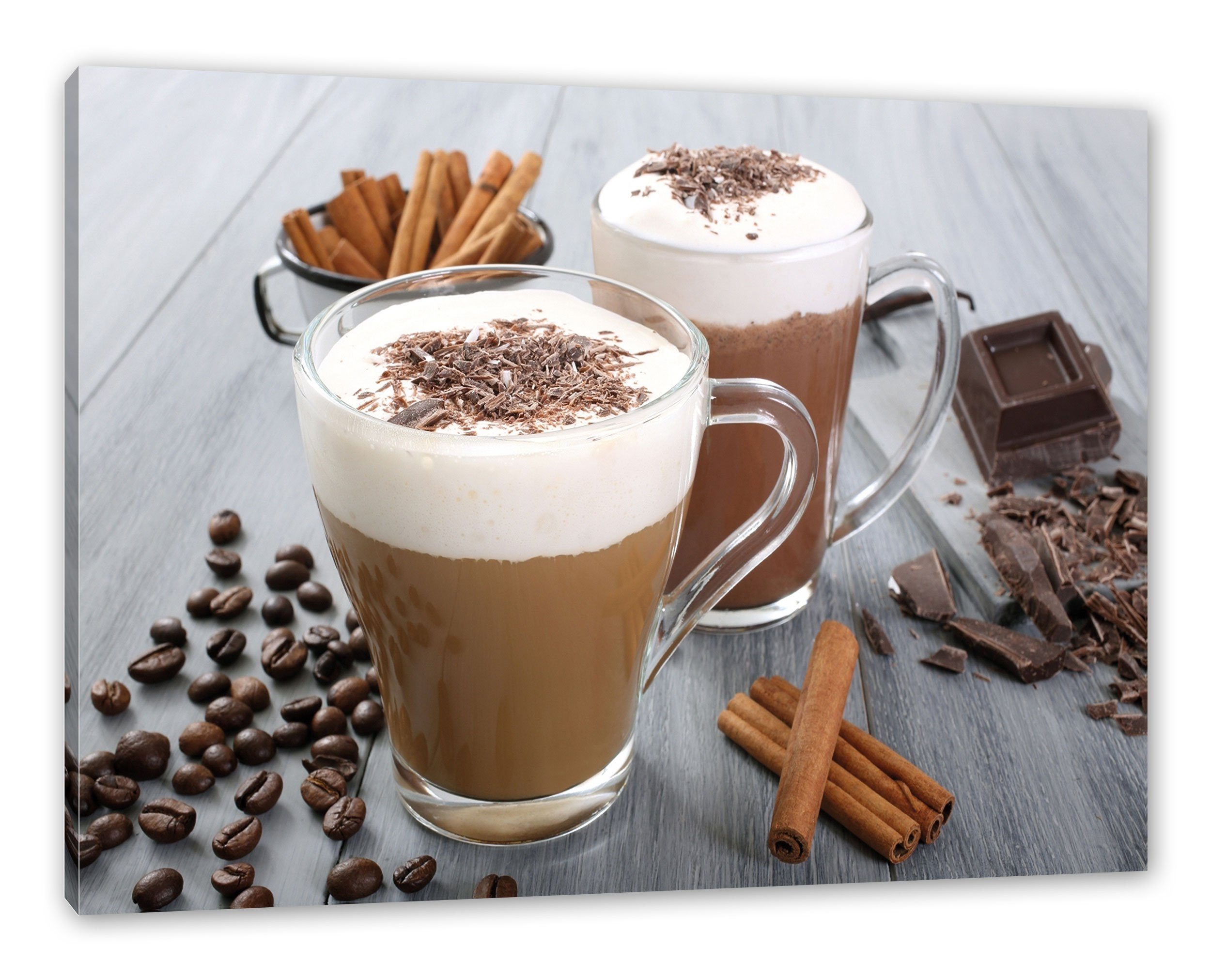 und Leinwandbild Kaffee Zackenaufhänger fertig Leinwandbild (1 St), Schokolade Schokolade inkl. Pixxprint und bespannt, Kaffee,