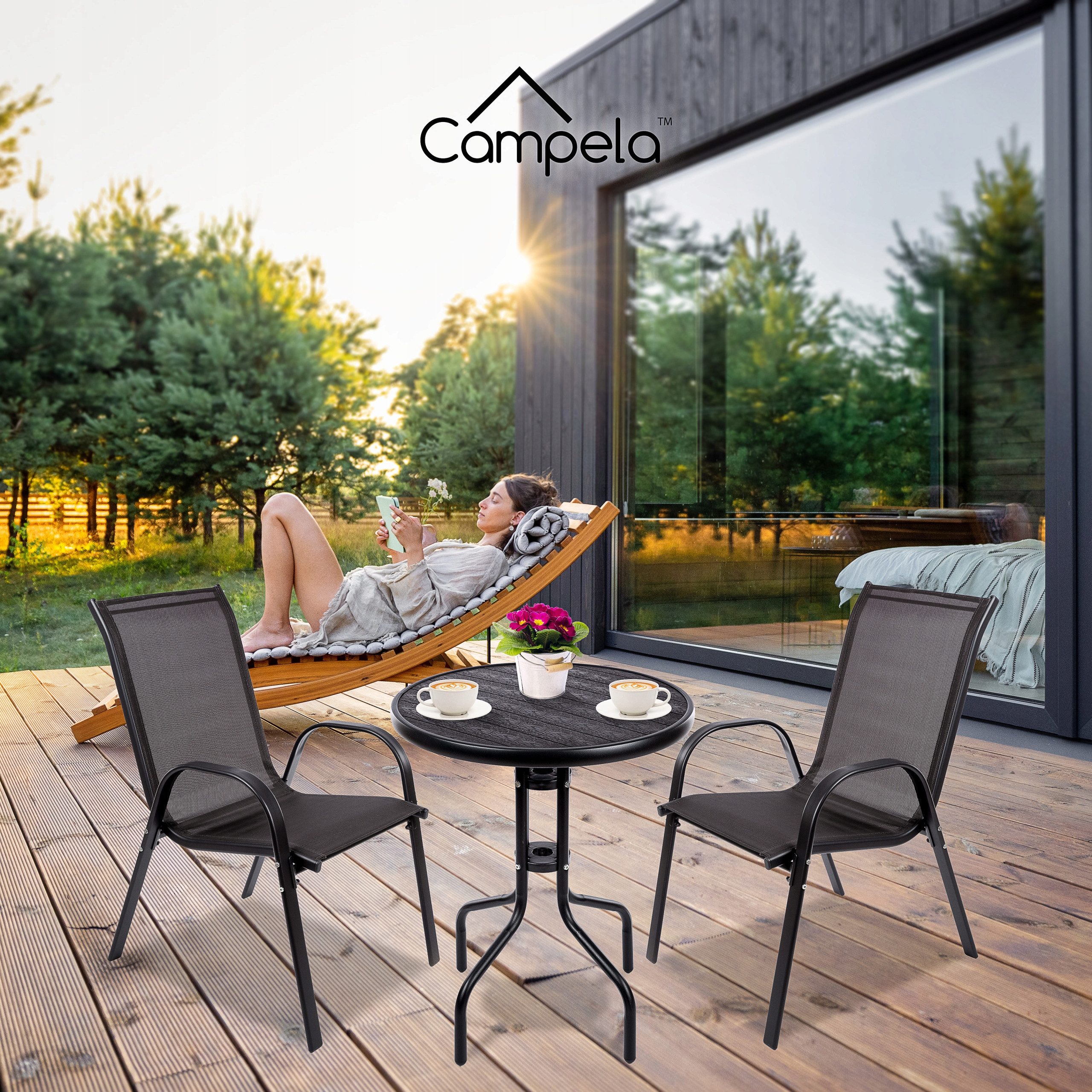 Campela Gartenstuhl Balkonmöbel Set 3-teilig – Kompakt & wetterfest – Garten & Terrasse (Set)