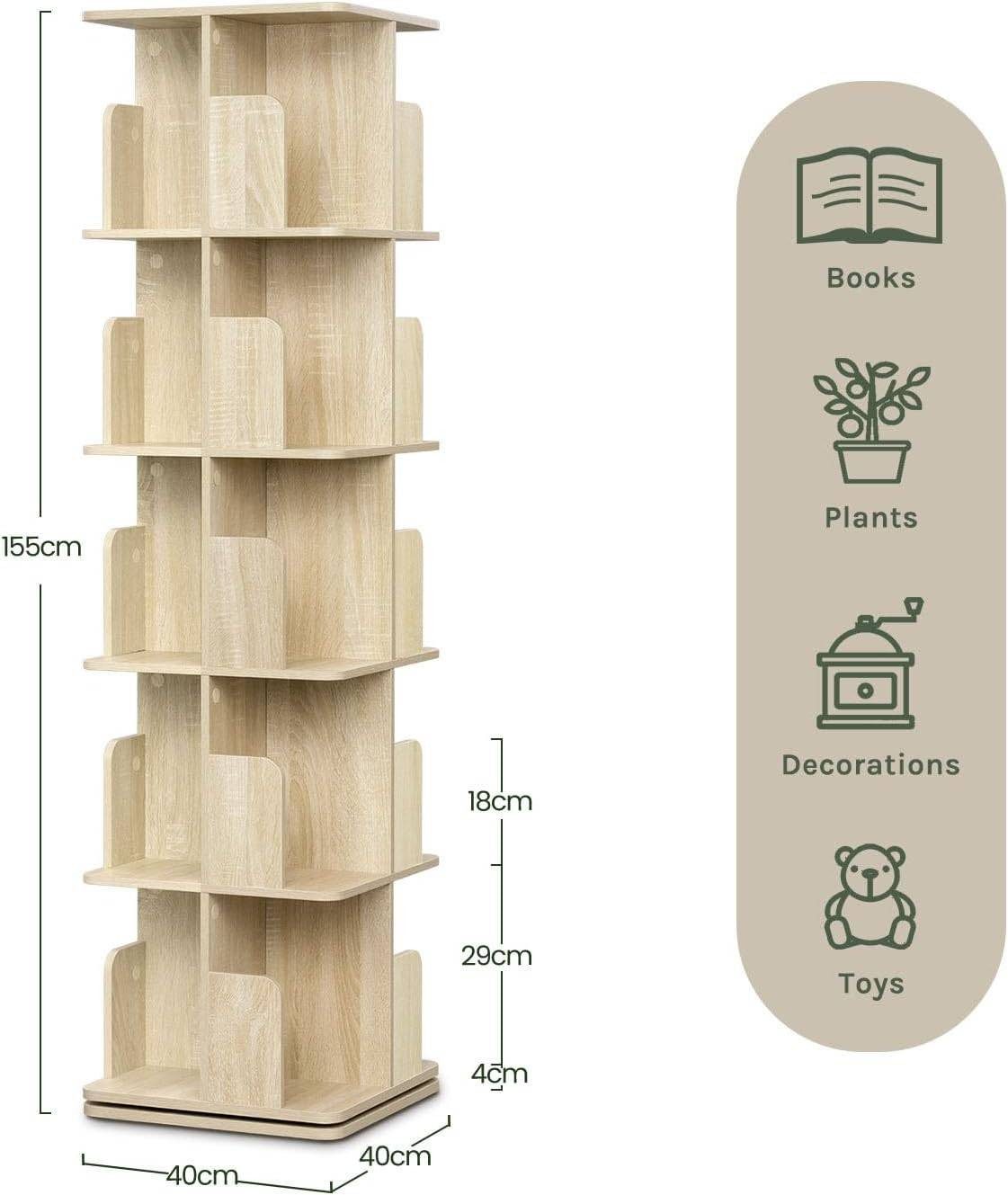EUGAD Bücherregal, 1-tlg., Bücherschrank mit 5 Ebenen, 360° drehbar, 40x155x40 cm
