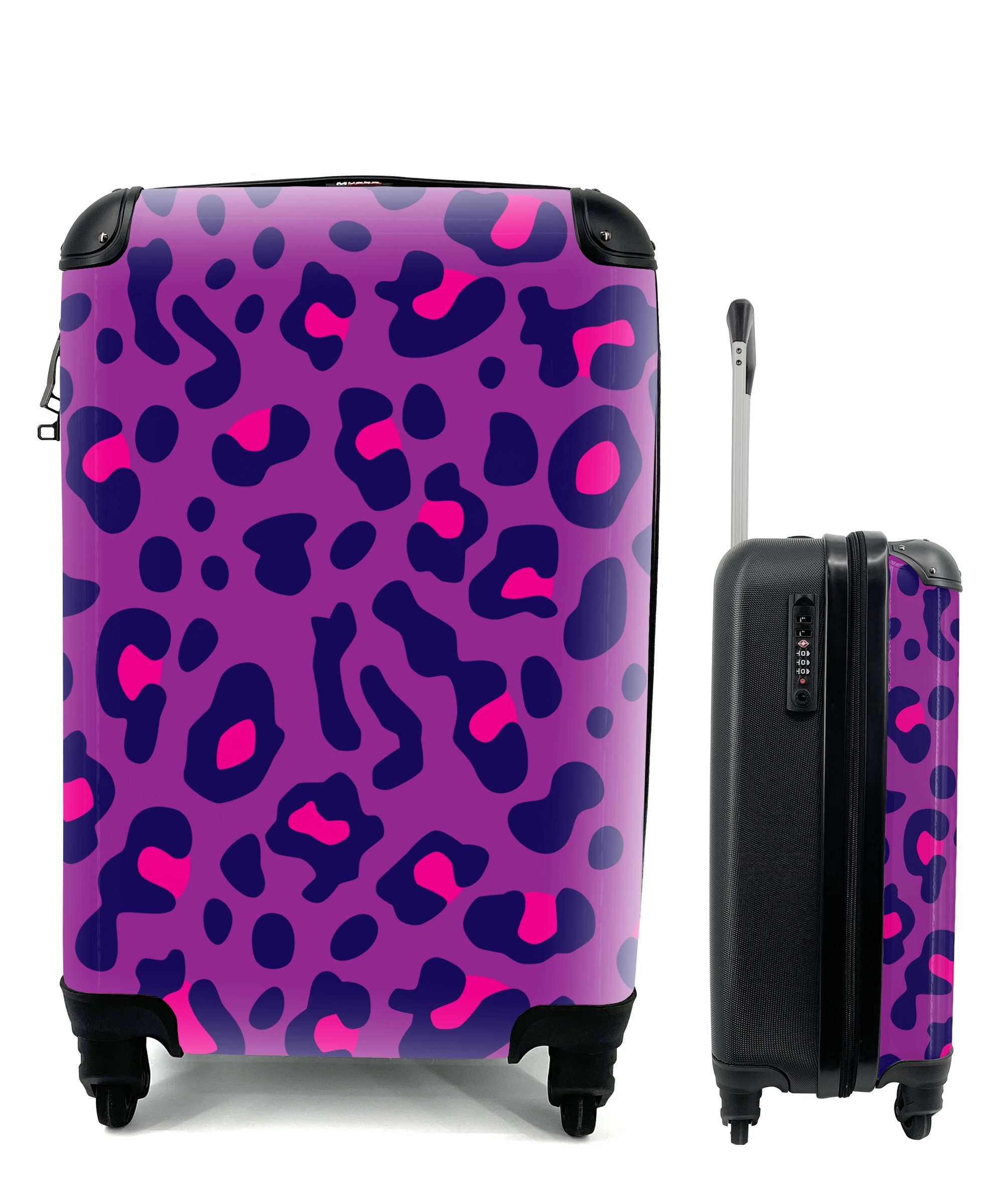 Handgepäckkoffer Rosa, Pantherdruck Lila für 4 MuchoWow Handgepäck - Rollen, rollen, - mit Reisetasche Reisekoffer Trolley, Ferien,