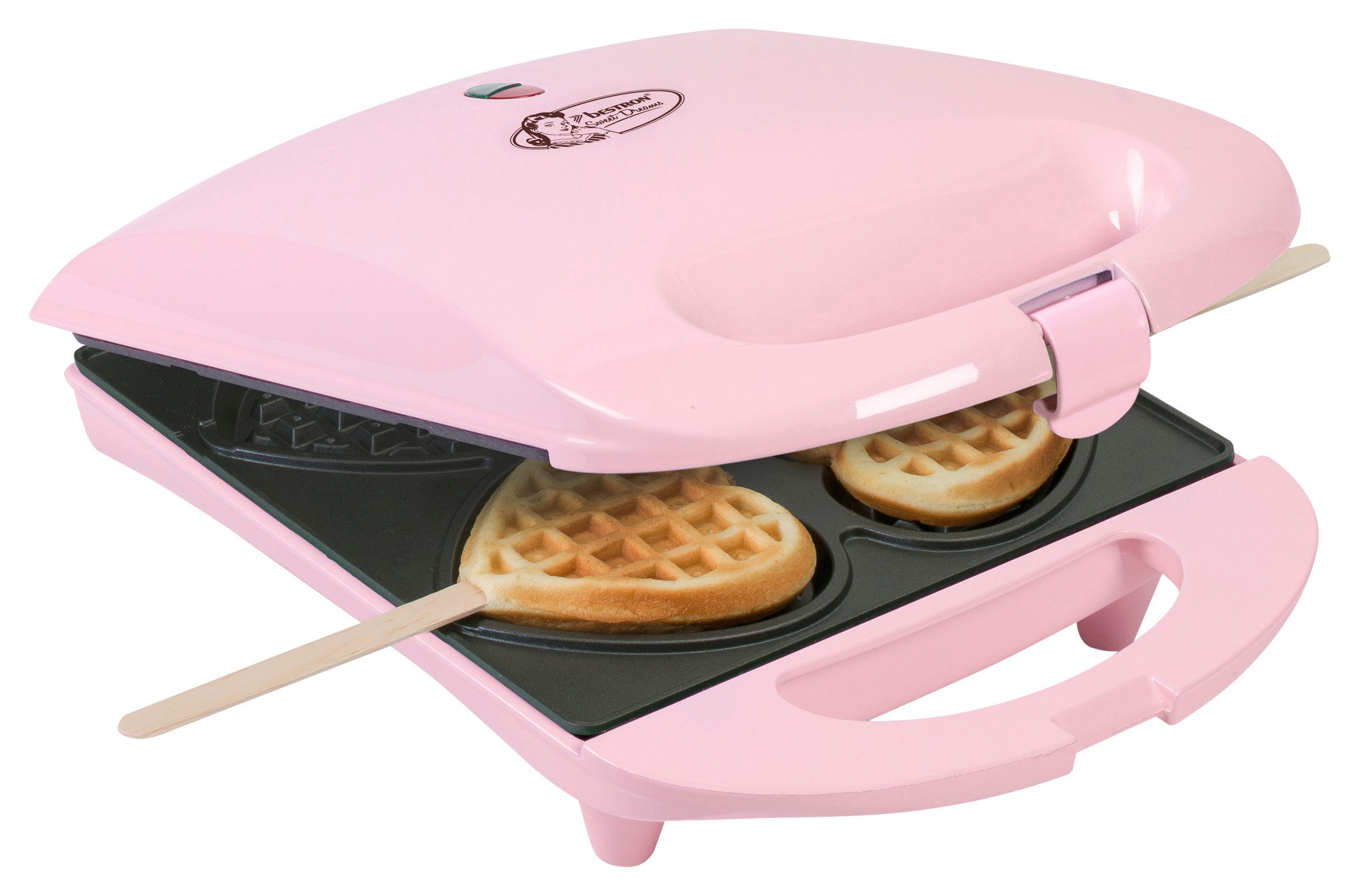 bestron Waffeleisen DSW271, 780 W, Herzwaffeln am Stiel – 780 W, inkl. Stäbchen