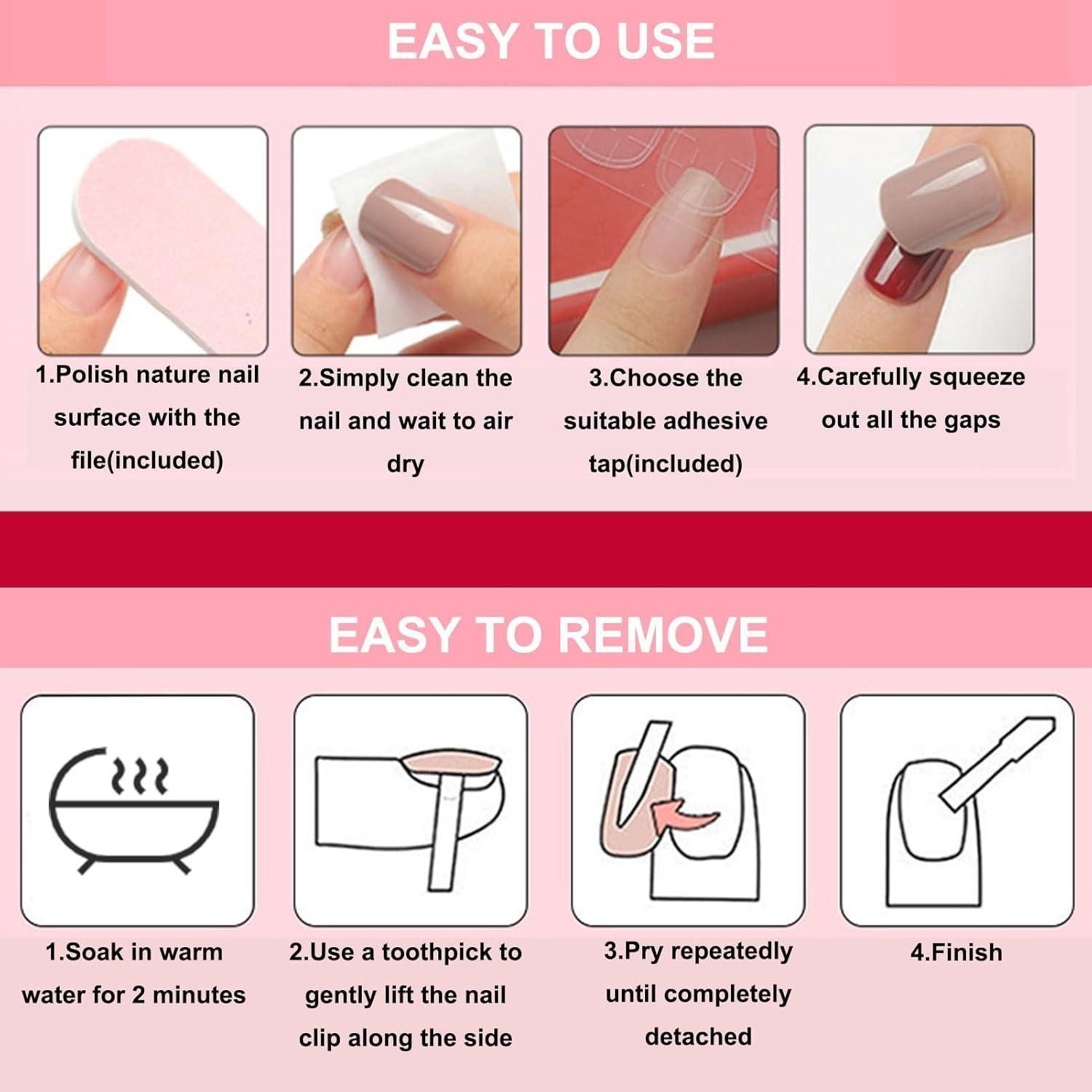 LuxusKollektion Kunstfingernägel Nagelspitze 24er Set quadratisch kurz Klebe Nägel Blumenverlauf Pink – Bild 4 von 5