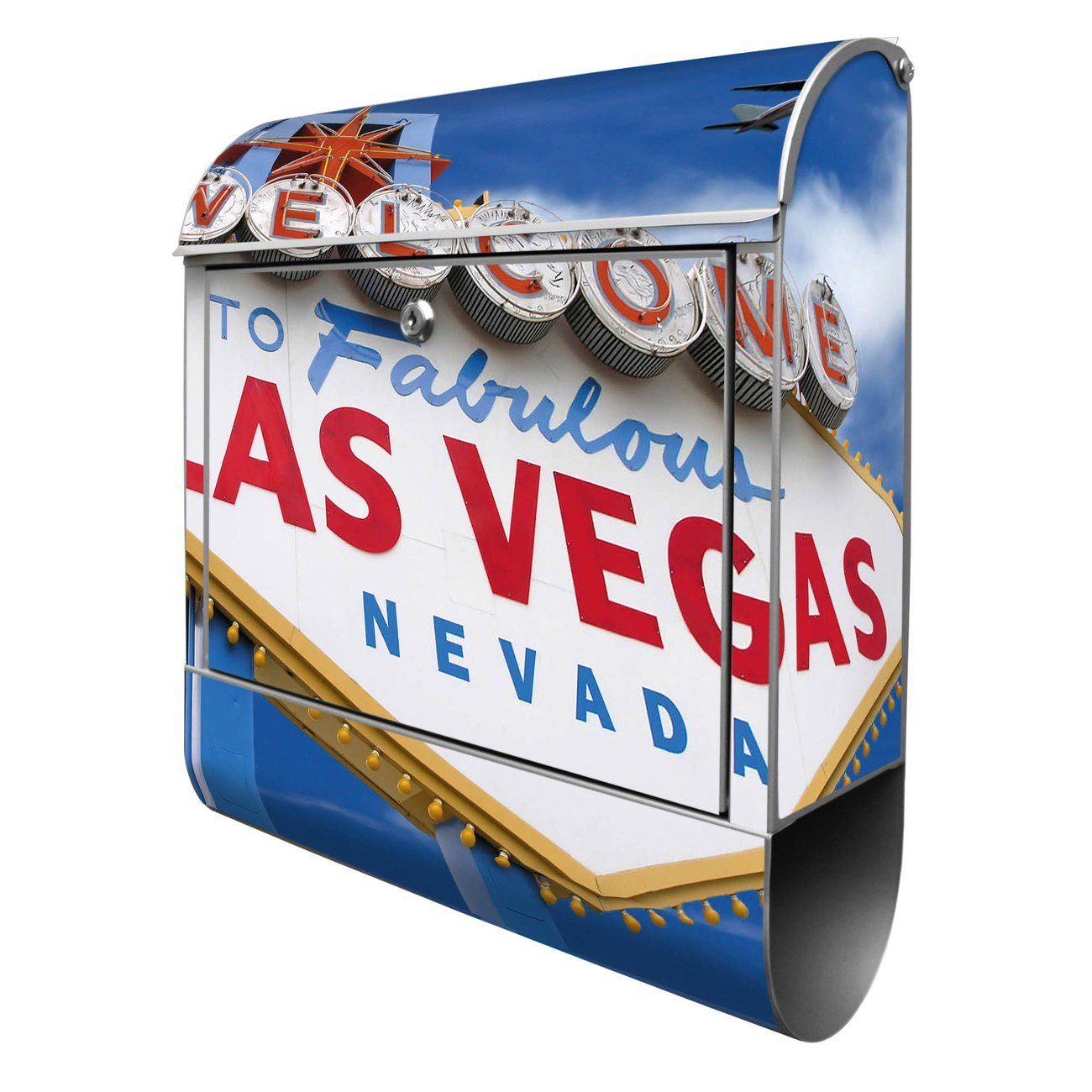 banjado Wandbriefkasten Stahl Las Vegas (Wandbriefkasten witterungsbeständig, pulverbeschichtet, mit Zeitungsfach), 39 x 47 x 14cm silberfarben
