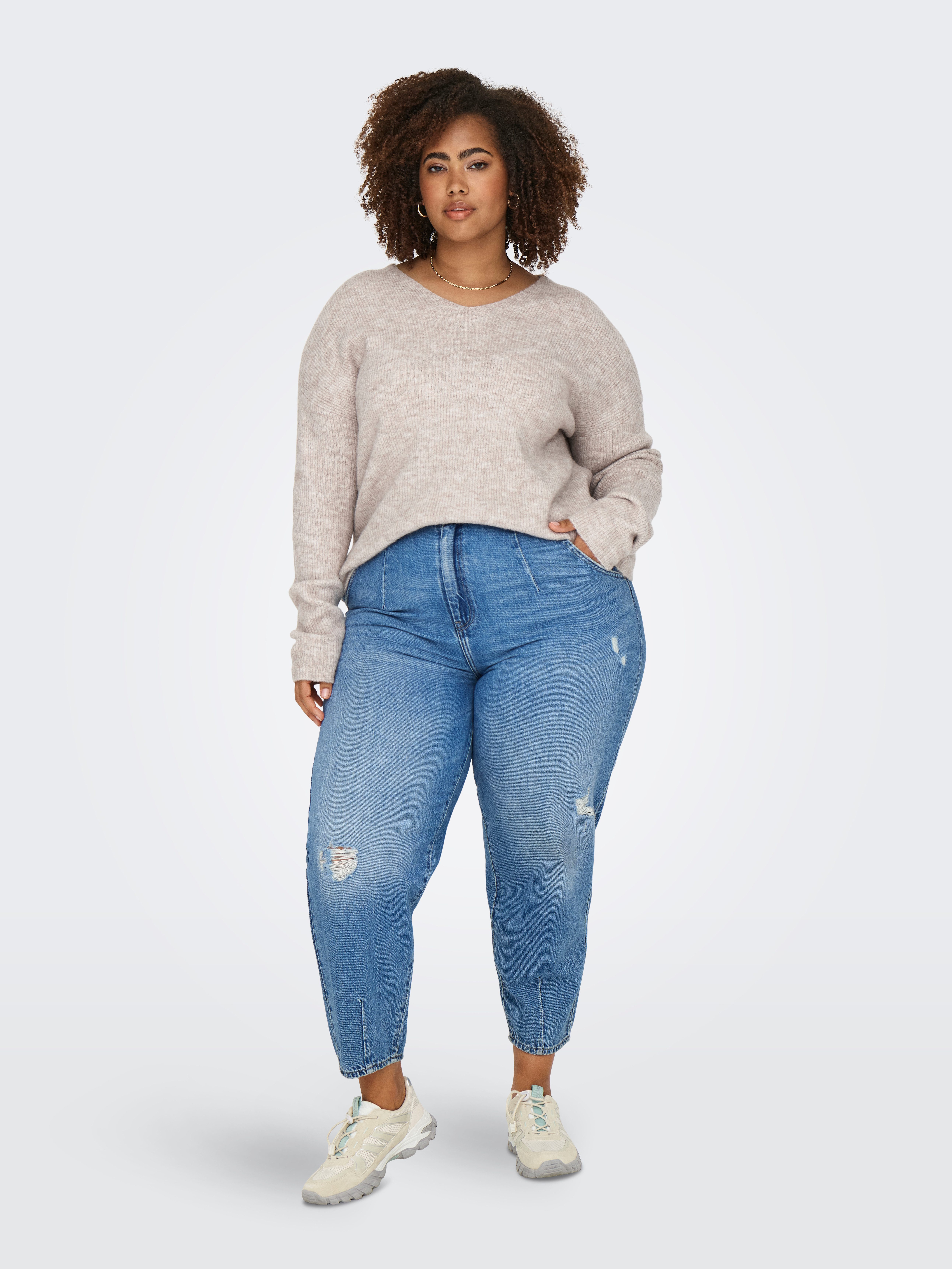 ONLY CARMAKOMA Strickpullover CARCAMILLA V-NECK L/S PULLOVER KNT NOOS Materialmix