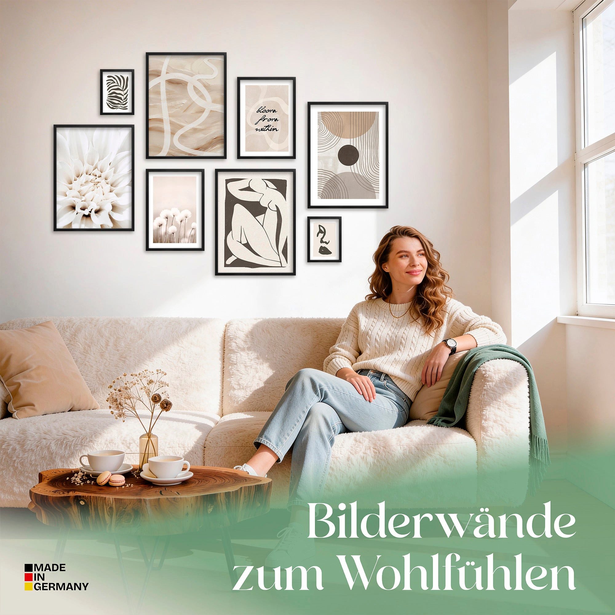 ARTFAVES Bilder-Collage Poster Set Abstract Black Art I mehrteilige Bilderwand I Wandbilder Ab, (Wandbilder modern, 8 St)