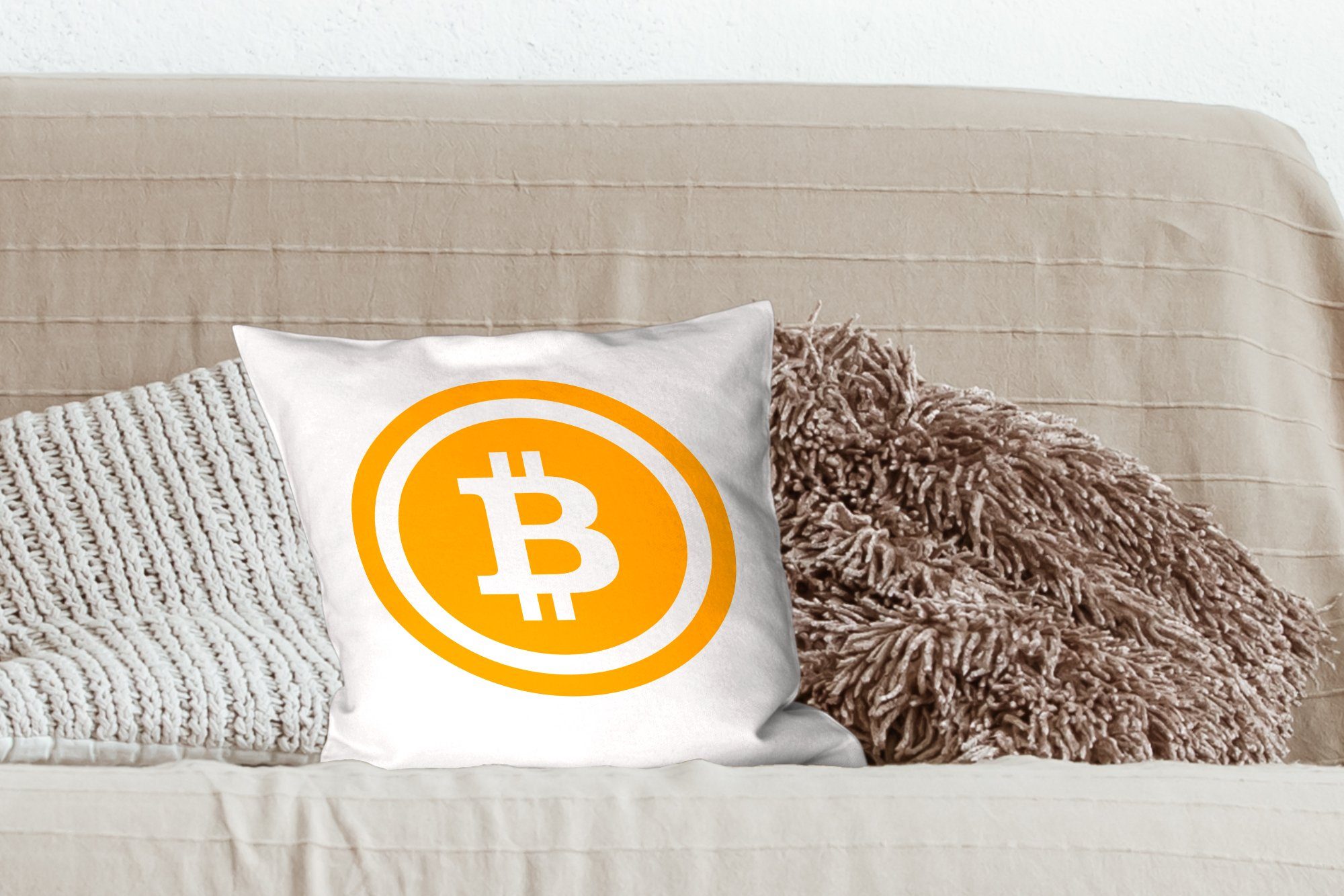 MuchoWow Dekokissen Blockchain bitcoin Zierkissen illustration, Schlafzimmer, Sofakissen für Deko, mit Wohzimmer, Füllung