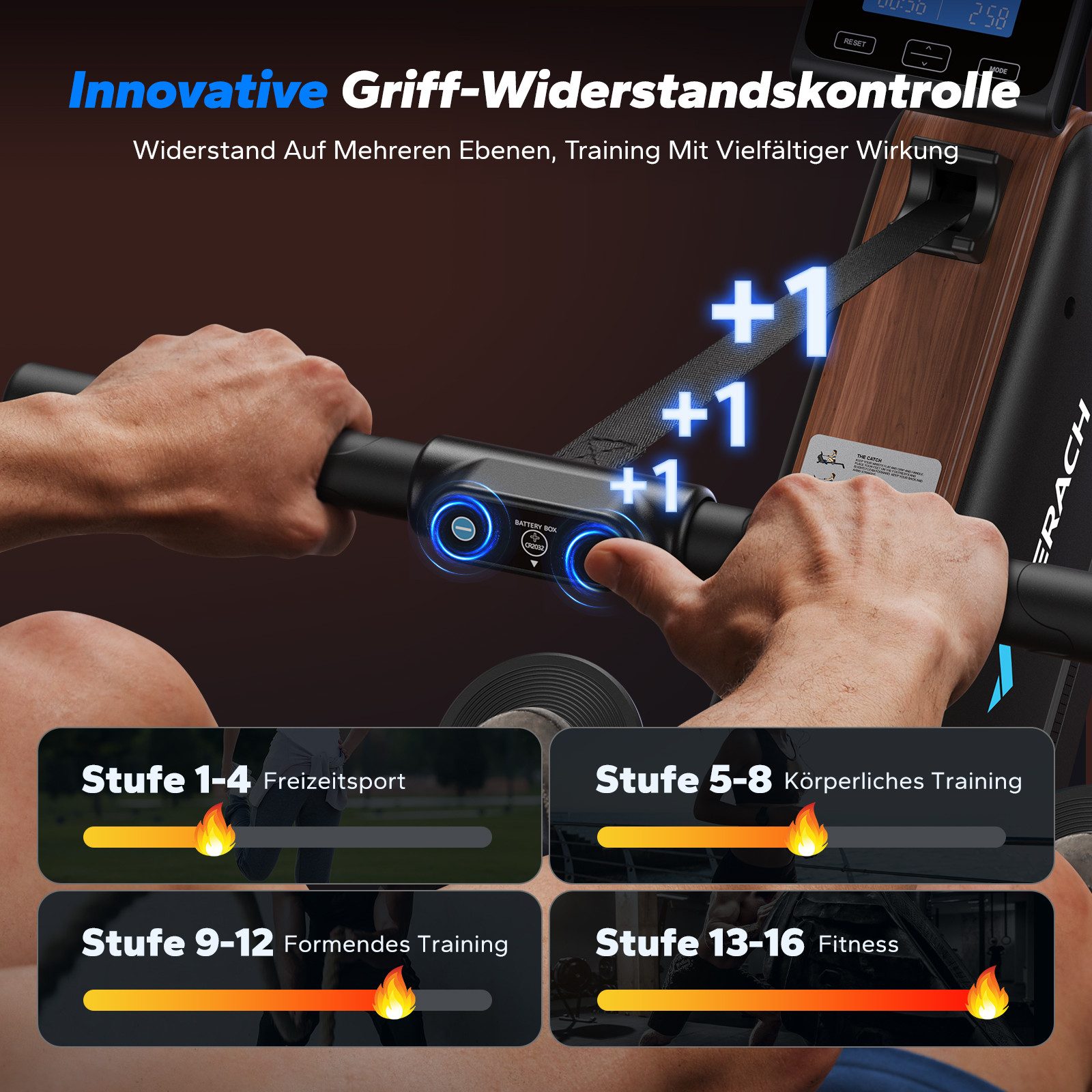MERACH Rudergerät für Zuhause, Leises Magnetisches Rudergerät, mit LCD-Display (16 Stufigem Magnetrudergerät, mit Bluetooth Monitor, mit Verstellbarer Tablethalterung, App Intelligente Überwachung), Leicht zu Montieren, 160 kg Belastbarkeit, Vertikal Verstaubar