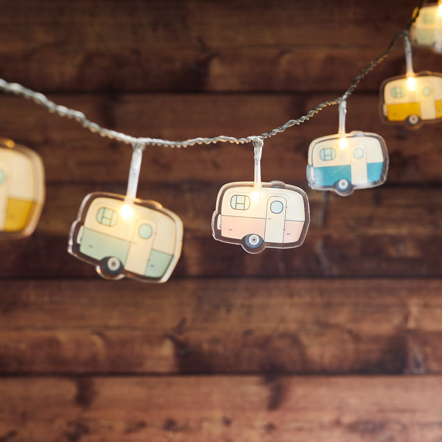 Lights4fun LED-Lichterkette 12er Retro Campingwagen Lichterkette Batterie