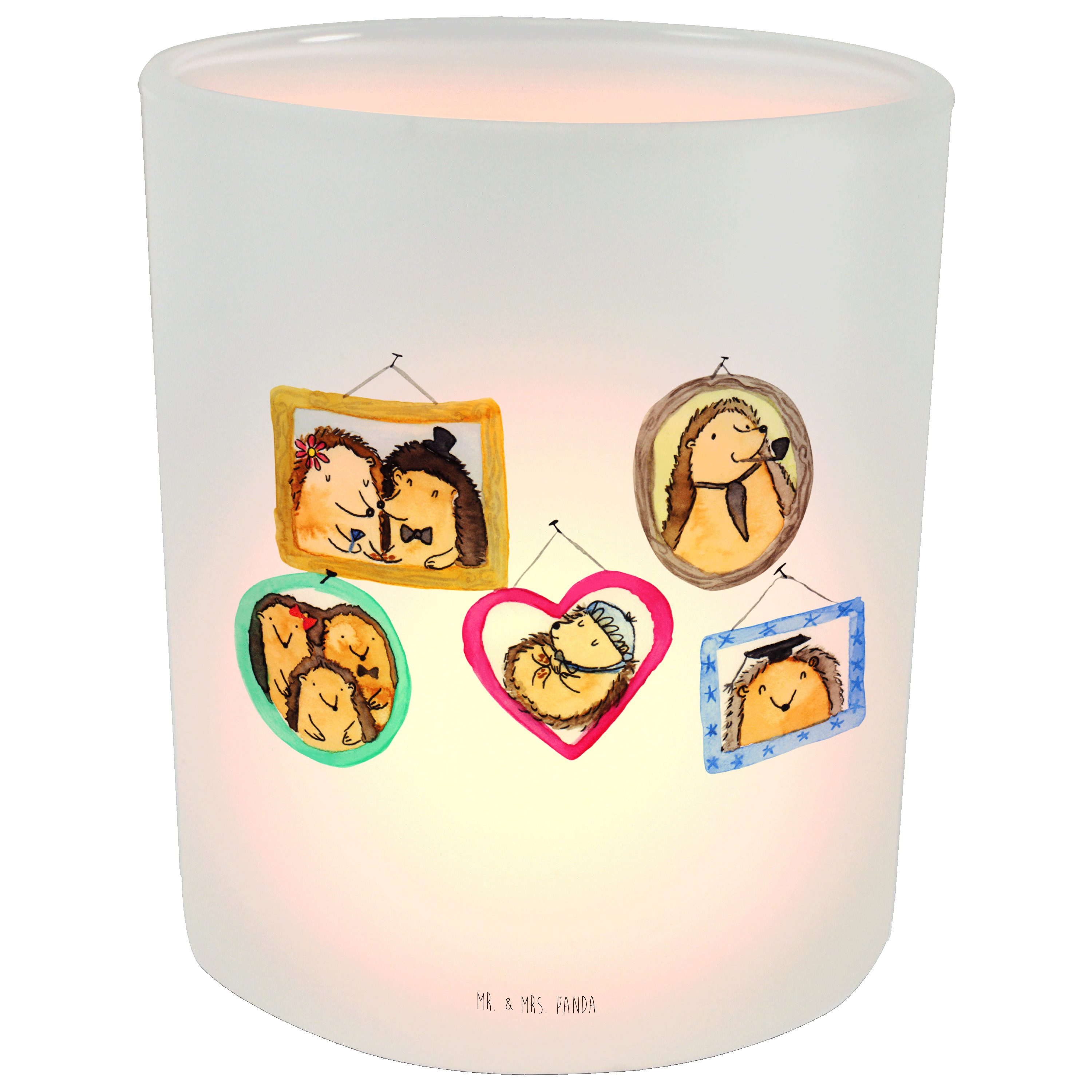 Mr. & Mrs. Panda Windlicht Igel Familie - Transparent - Geschenk, Kerzenglas, Bilder, Mama, Brud (1 St)