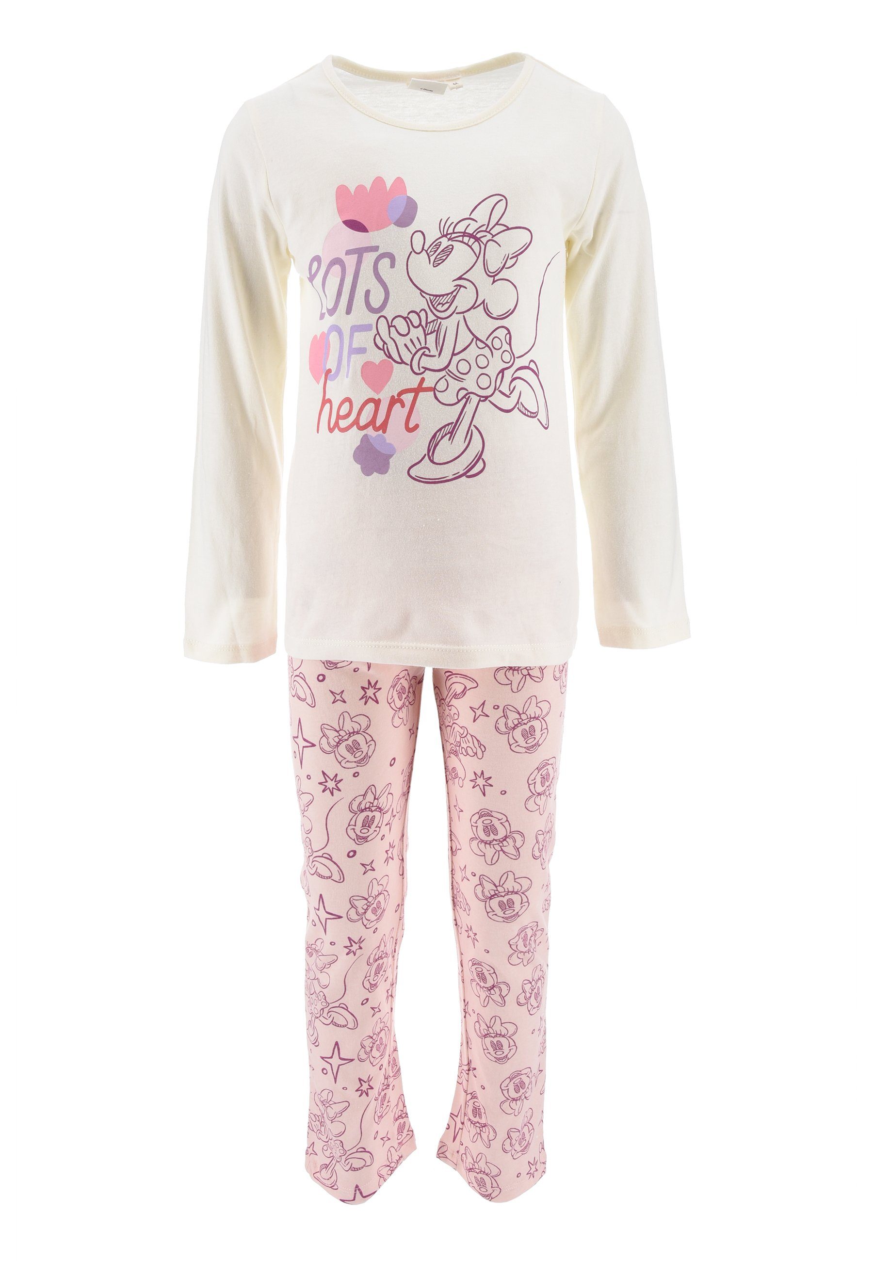 Disney Minnie Mouse Schlafanzug Kinder Mädchen Schlafanzug Kinder Pyjama Langarm Shirt + Schlaf-Hose (2 tlg) Mini Maus Weiß