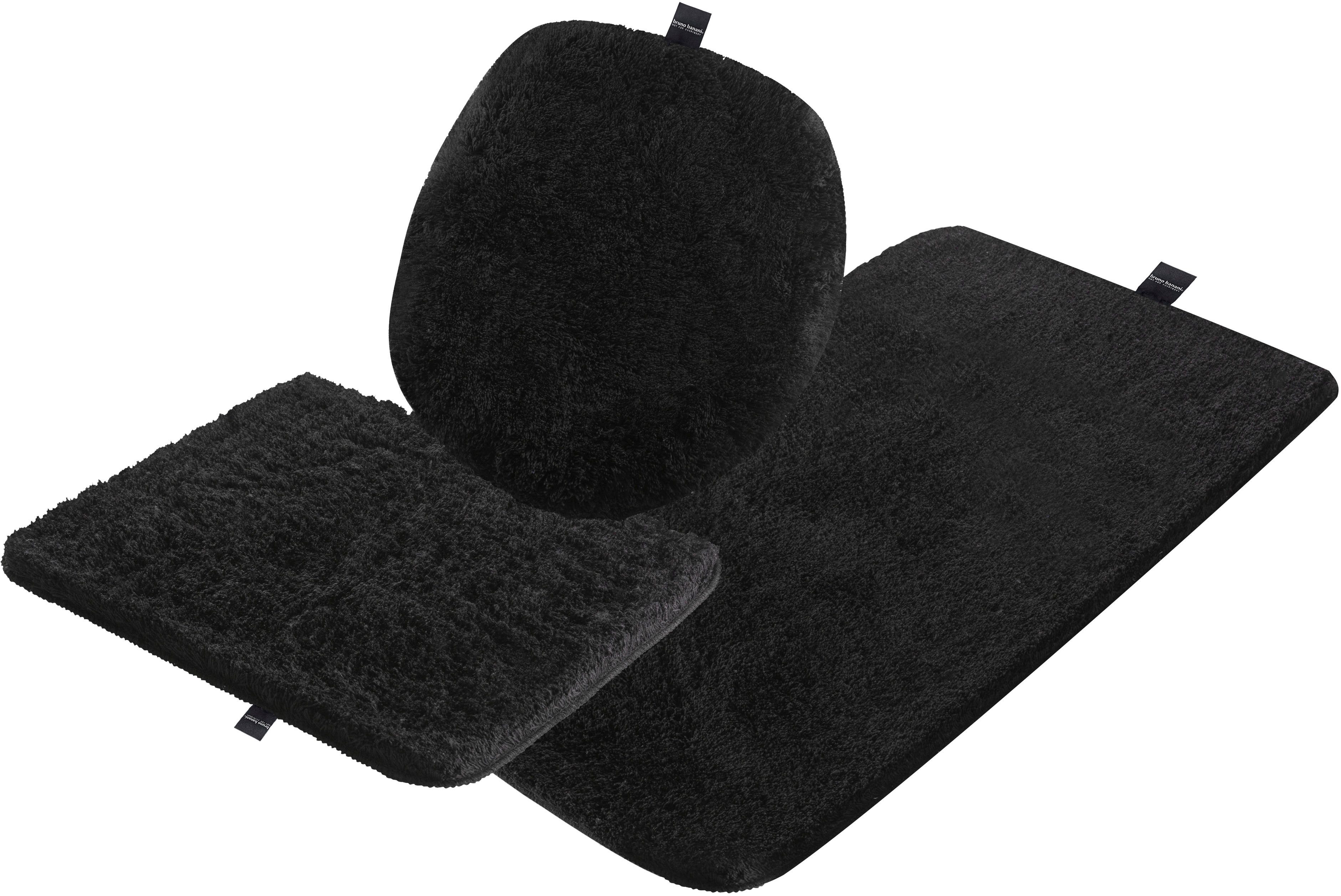 Bruno Banani Badematte Lana, Badvorleger, Badezimmer Teppich, Höhe 25 mm, rutschhemmend beschichtet, fußbodenheizungsgeeignet, schnell trocknend, strapazierfähig, Polyacryl, rechteckig, 3-tlg. Hänge-WC Set, Badteppich, Badematten, unifarben, auch als 3 teiliges Set & rund