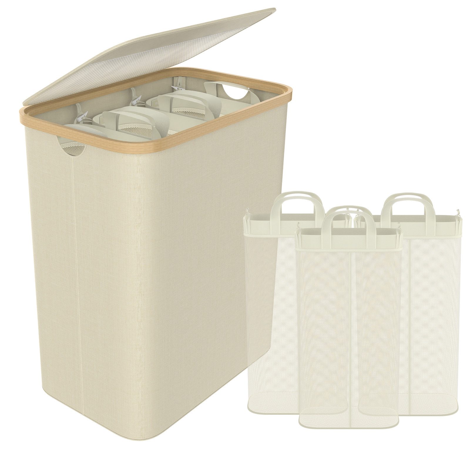 FIVMEN Wäschekorb 140L mit Deckel zur einfachen Trennung, Faltbar Wäschesam günstig online kaufen