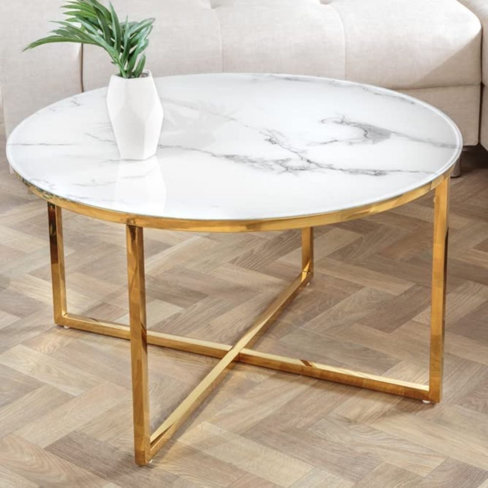 Couchtisch Design Couchtisch MARMO 80cm weiss gold Marmor-Dekor