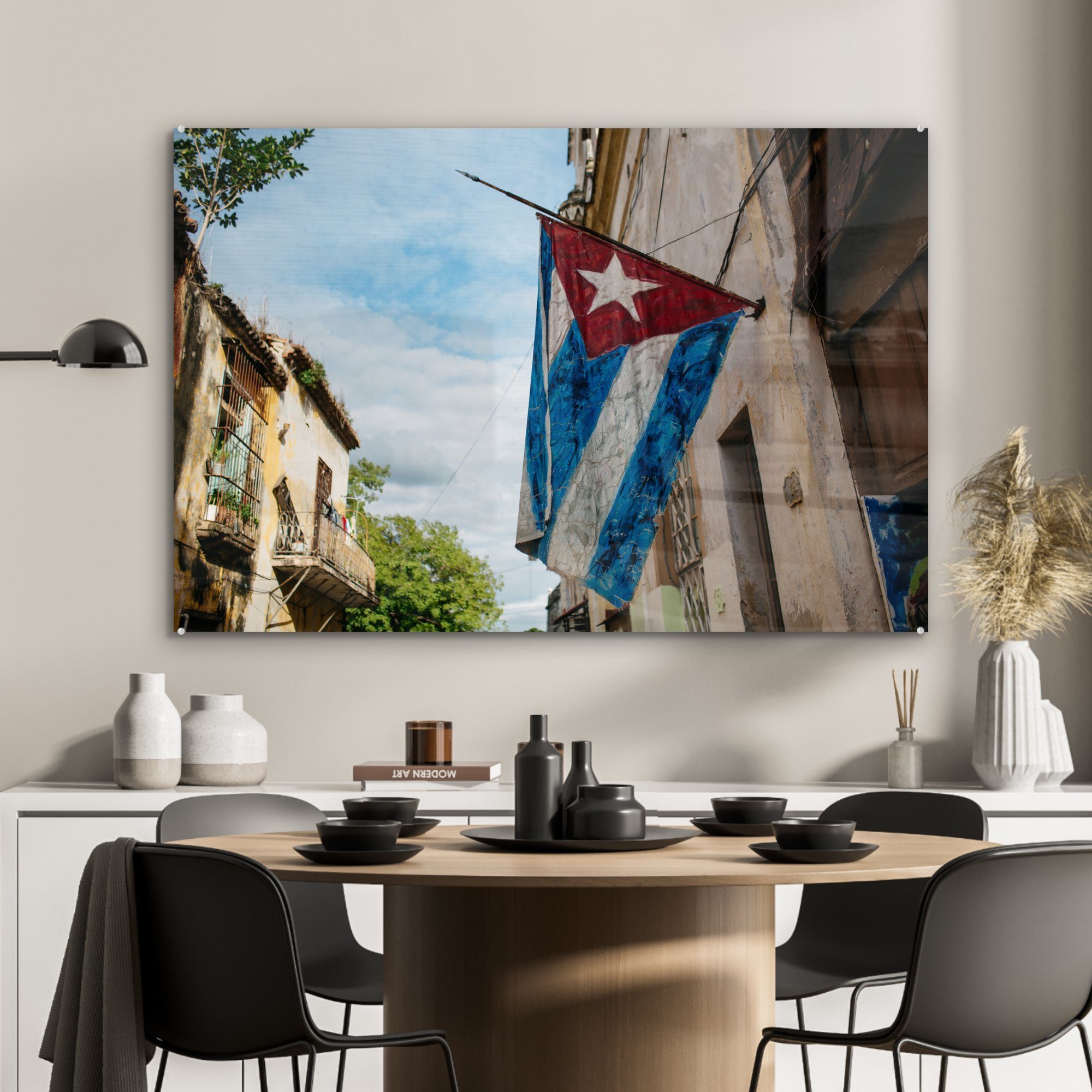 MuchoWow Acrylglasbild Die kubanische Vieja, Wohnzimmer Habana Haus St), einem Schlafzimmer in Flagge hängt Acrylglasbilder an (1 &