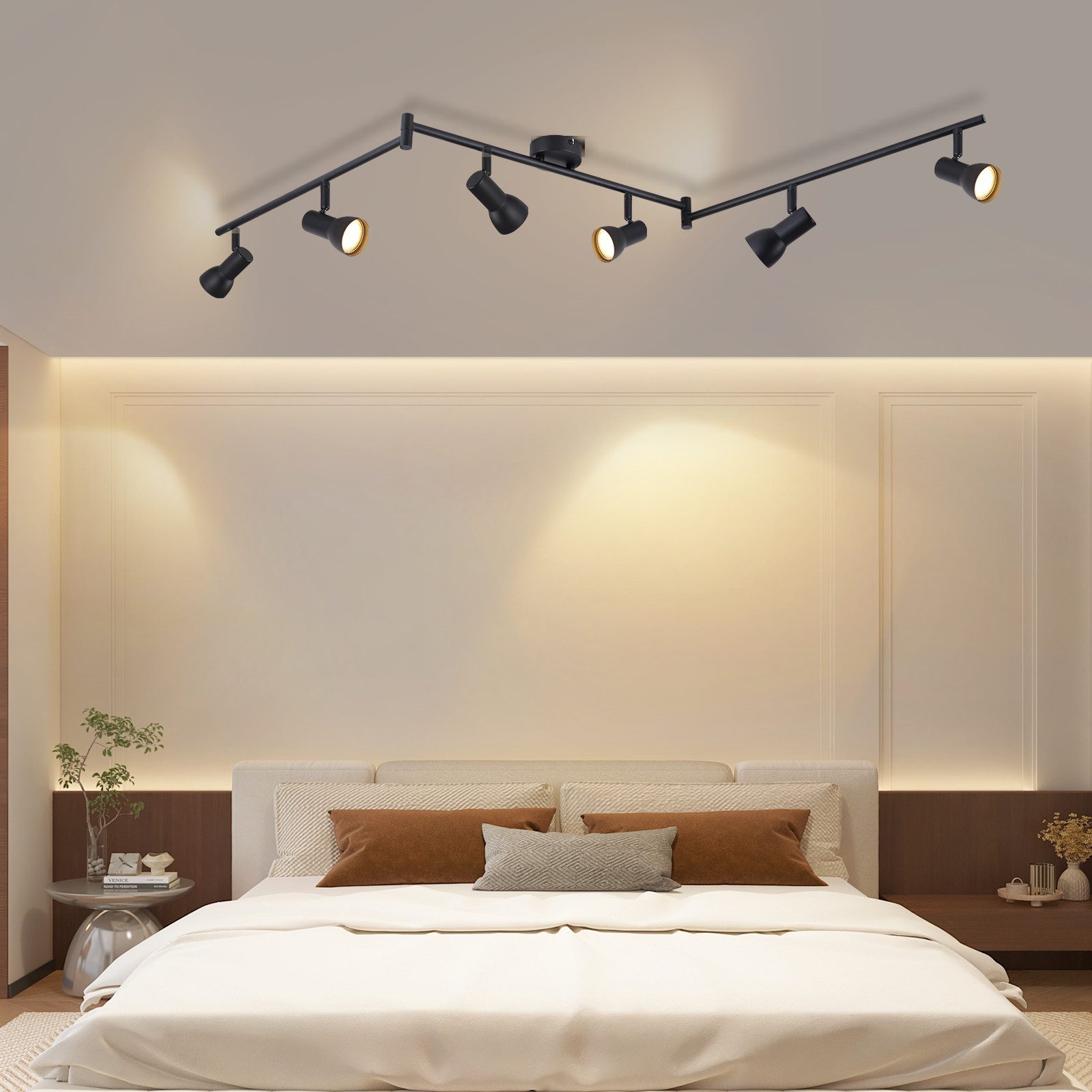 ZMH Deckenstrahler 6 Flammig Schwarz/Weiß GU10 Metall Deckenlampe für Schlafzimmer Flur, Augenschutz, Einfache Installtion, ohne Leuchtmittel, Modern Design 350°Schwenkbar Spots Wohnzimmer