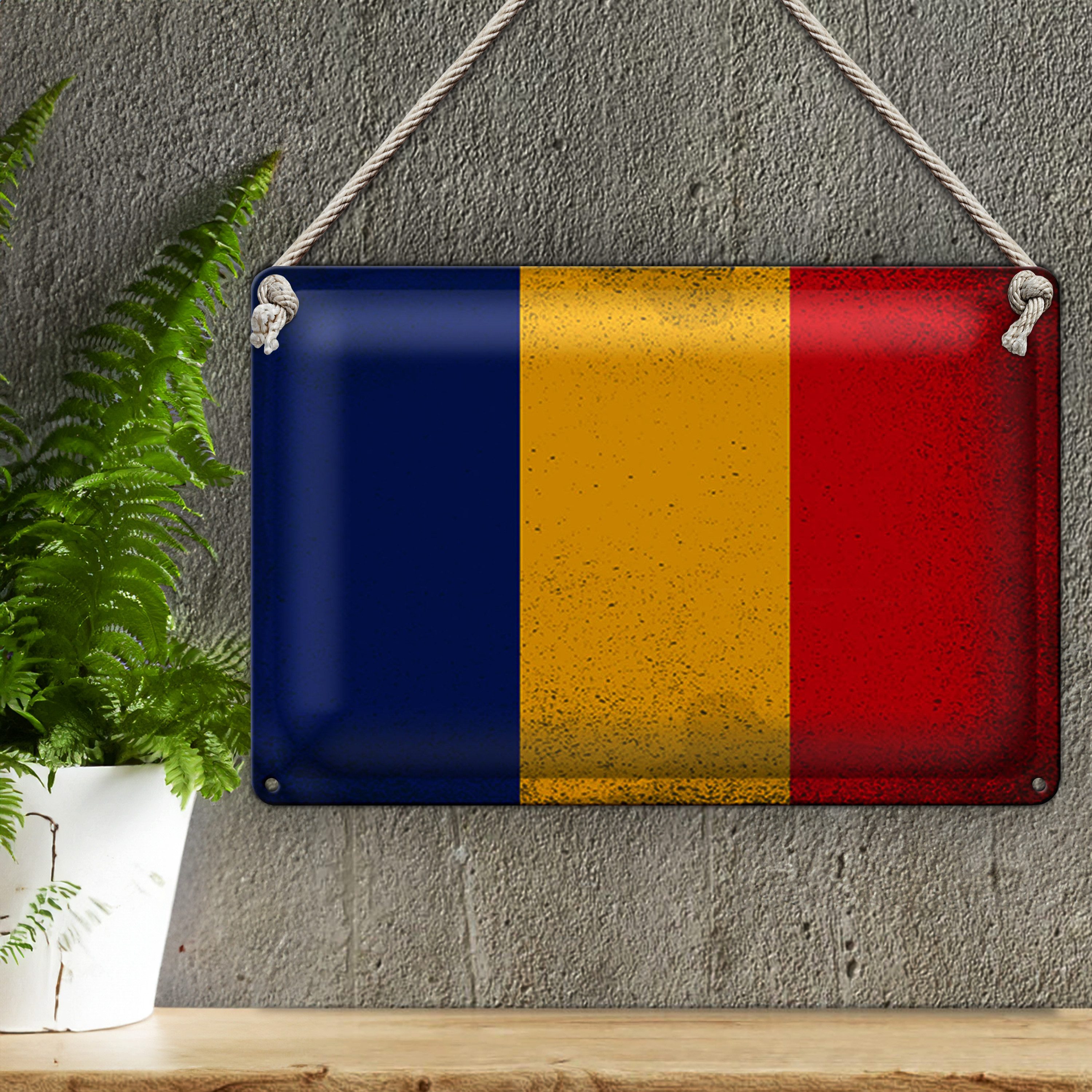 Roomando Metallschild Flagge Rumänien 40x30cm Flag of Romania Vintage