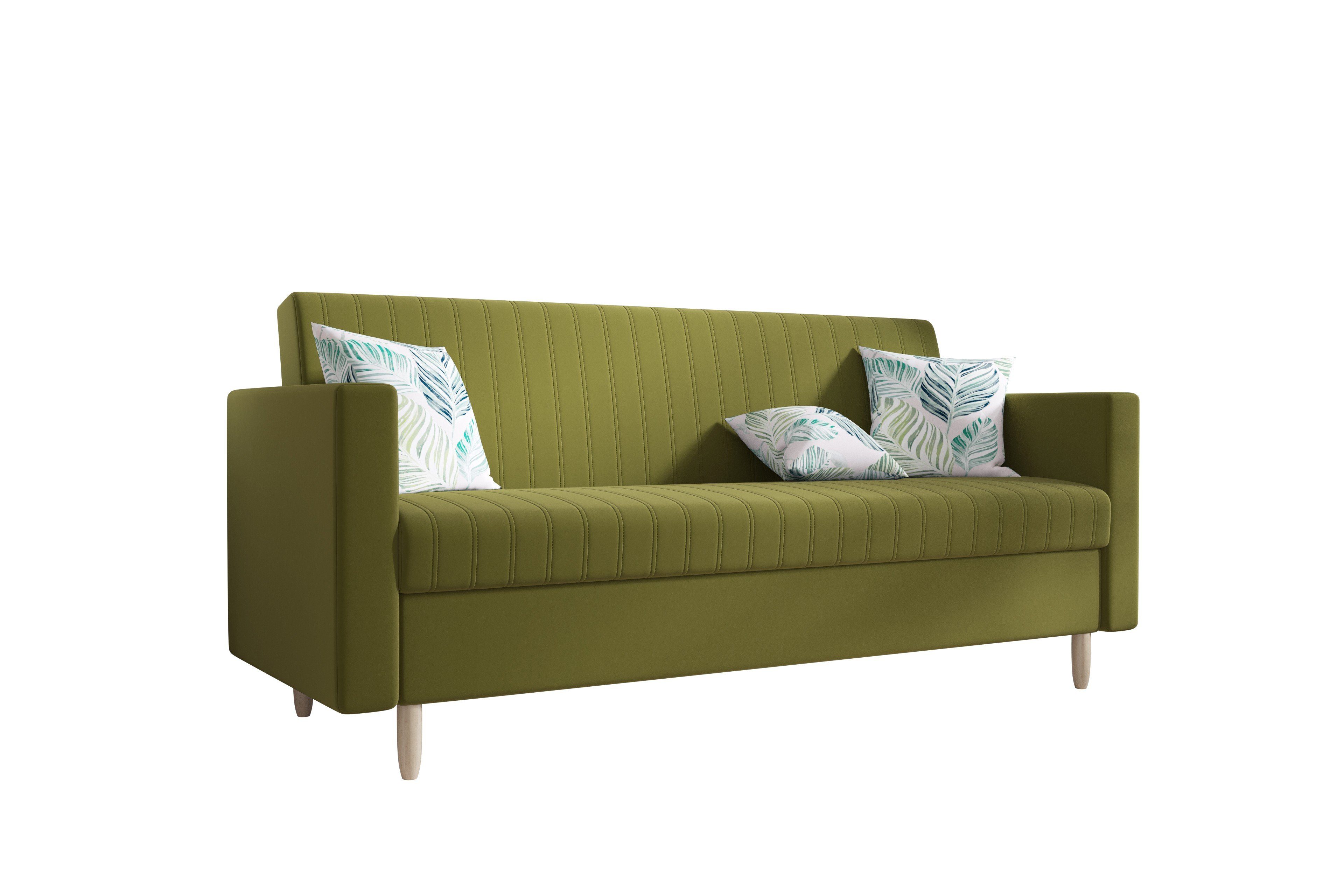 pressiode Sofa Schlafsofa, COUCH mit Schlaffunktion und Bettkasten 216cm MELISA Grün