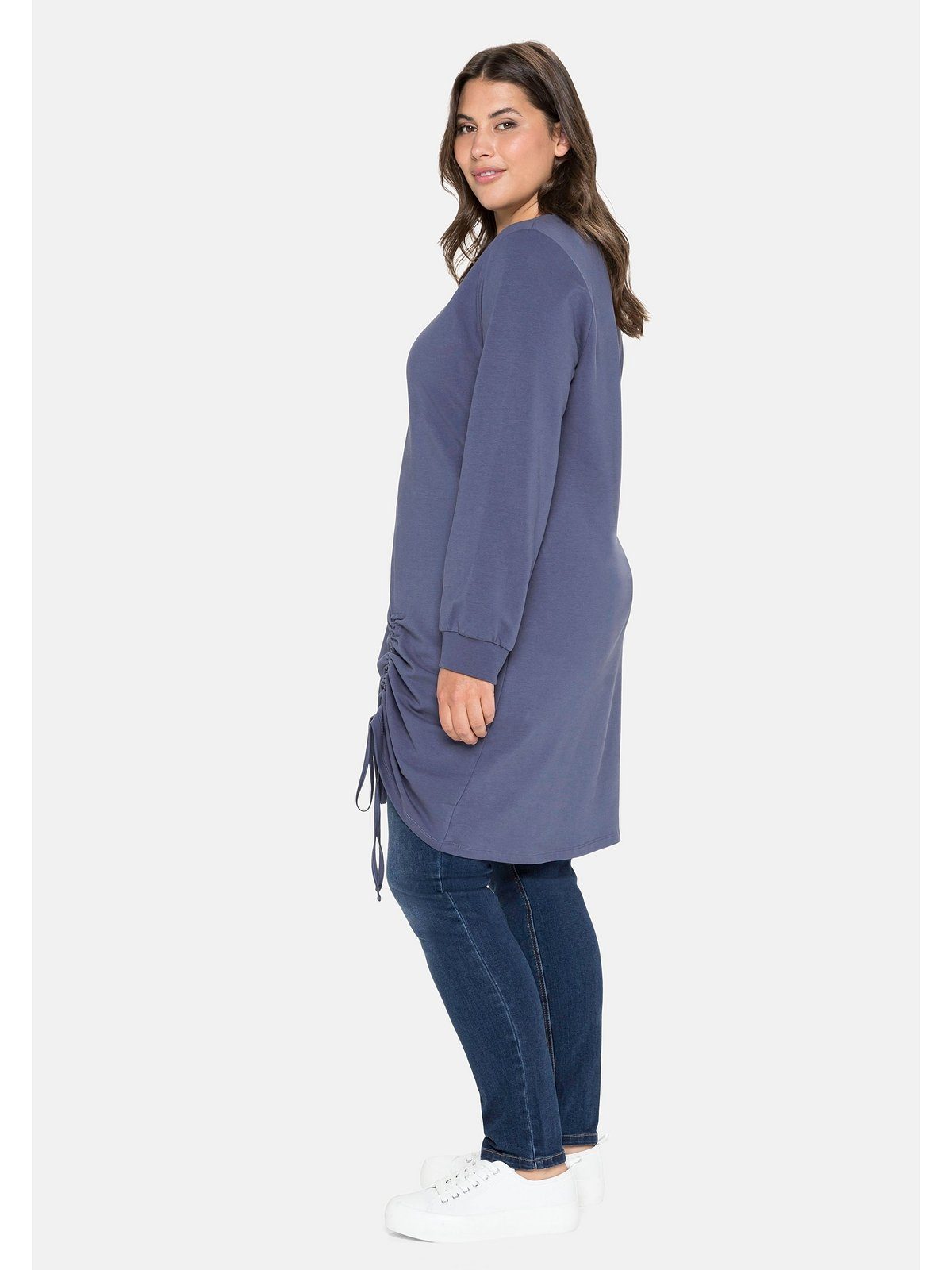 Damen Kleider Sheego Shirtkleid Shirtkleid in Oversized-Form mit seitlicher Raffung