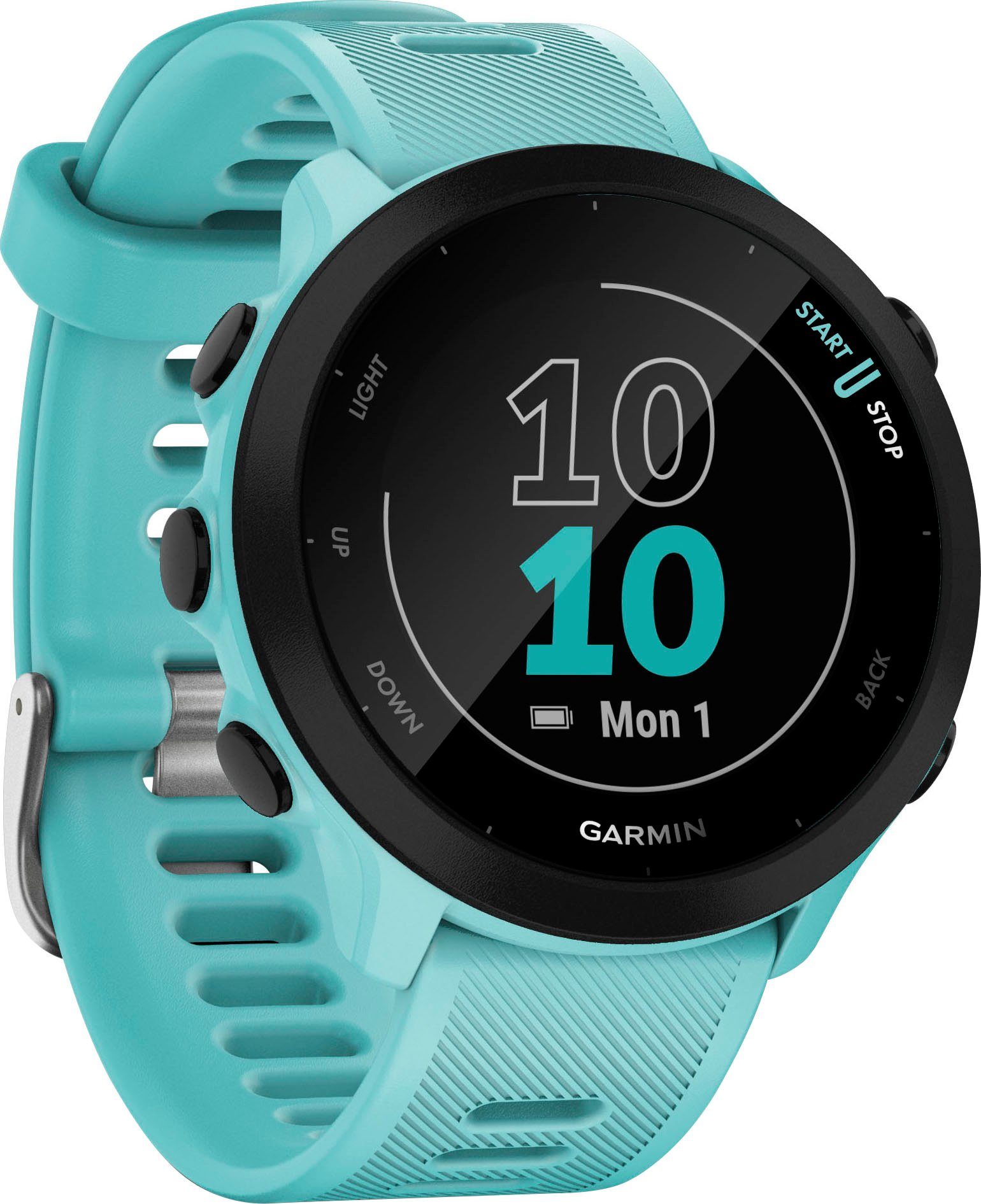 Garmin FORERUNNER 55 Multisport- Smartwatch (2,64 Garmin), türkis GPS-Laufuhr Zoll, cm/1,04 | türkis/schwarz