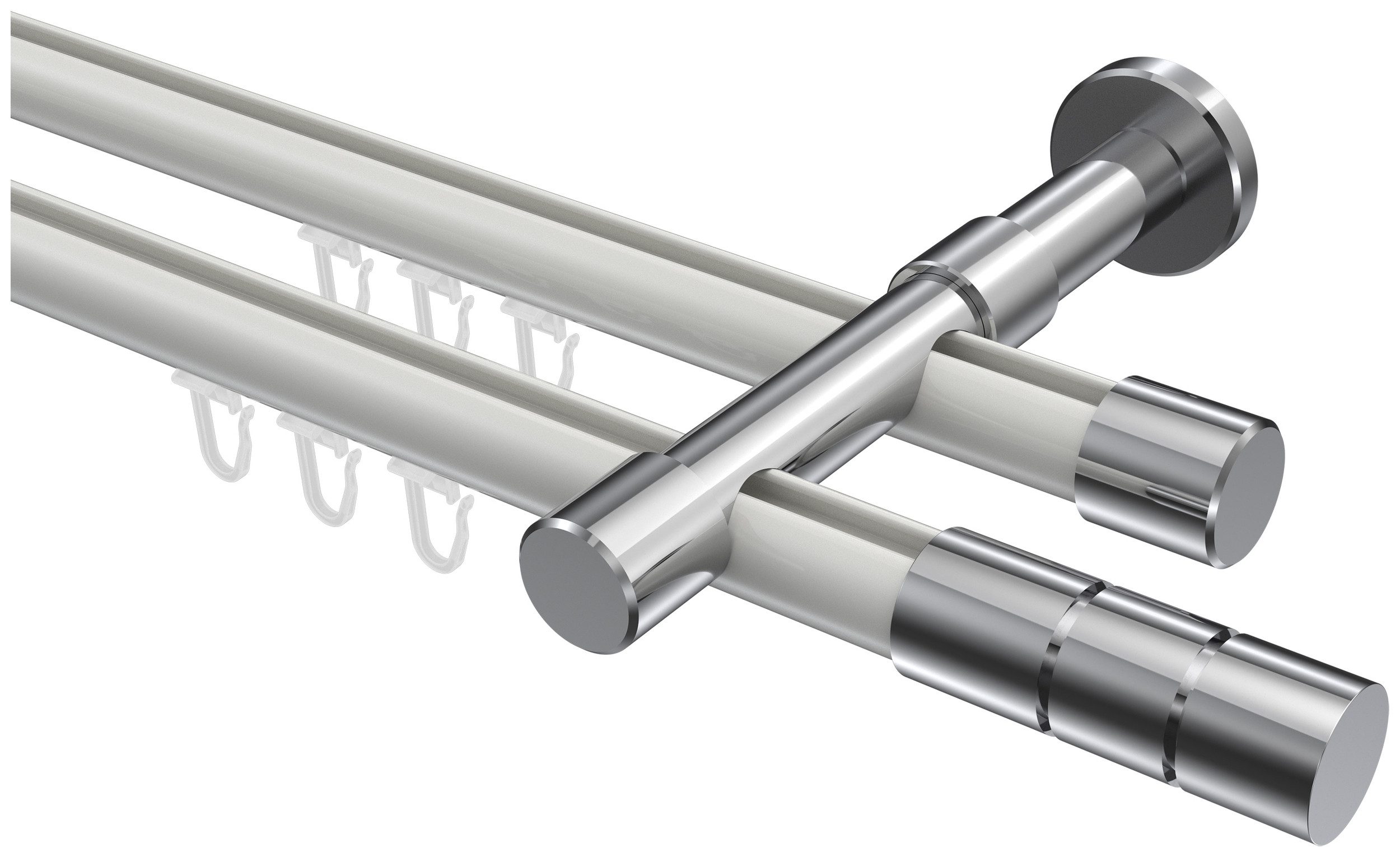 INTERDECO Innenlaufschiene Prestige Elanto, Ø 20 mm, 2-läufig, Fixmaß, kürzbar, Wandmontage, Aluminium, Weiß / Chrom / Bicolor