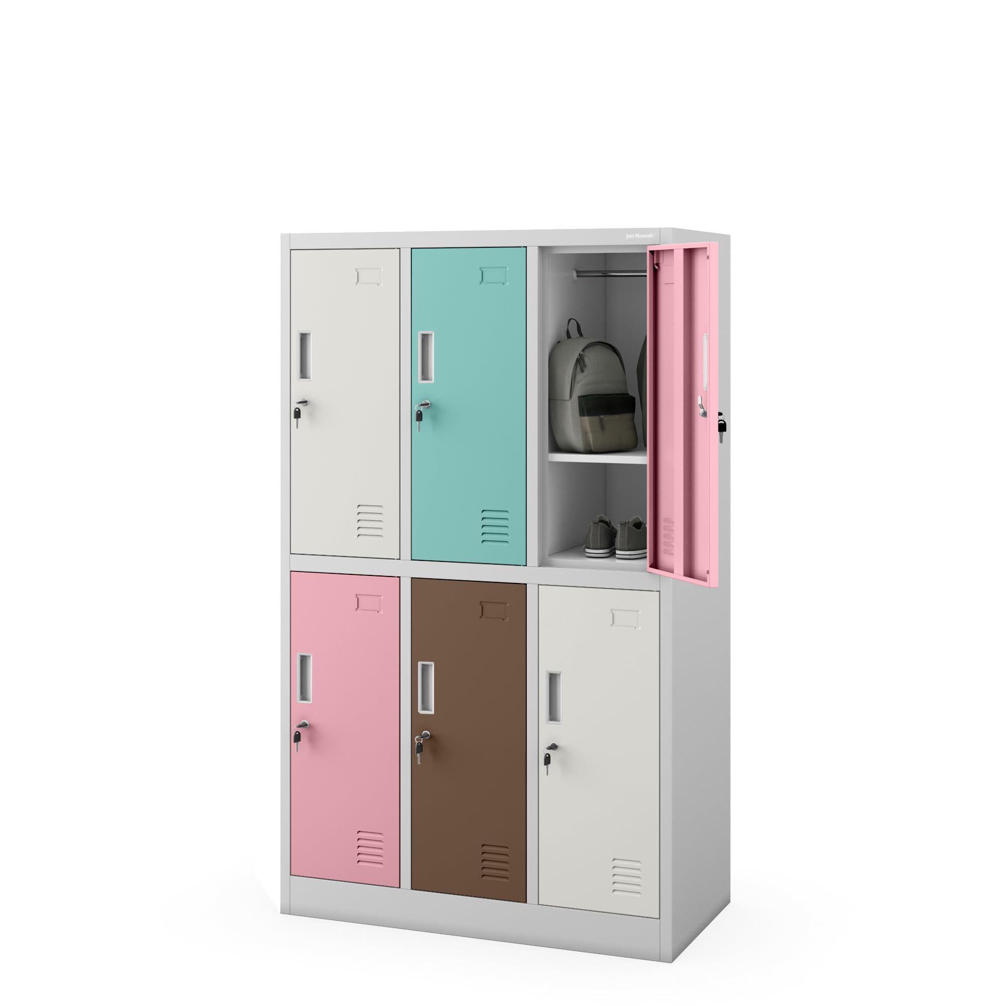 Jan Nowak Mehrzweckschrank Metall Schulspind 90 cm IGOREK 6 Fächer abschließbar 150 cm (Spind Kindergartenspind Umkleide Sportverein Flur Kinder, 0,6 mm 150 x 90 x 45 cm Wandmontage Zylinderschloss 30 kg 46 kg) Lüftungsschlitze Namensschildhalter Kleiders