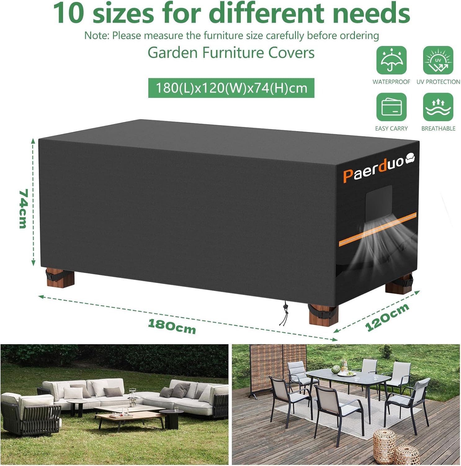 Paerduo Gartenmöbel-Schutzhülle Wasserdichte Gartenmöbel-Abdeckung 420D Oxford-Polyester UV-Schutz (Outdoor Schutzhülle für Gartenmöbel – Wasserdicht & Winddich – Bild 2 von 5