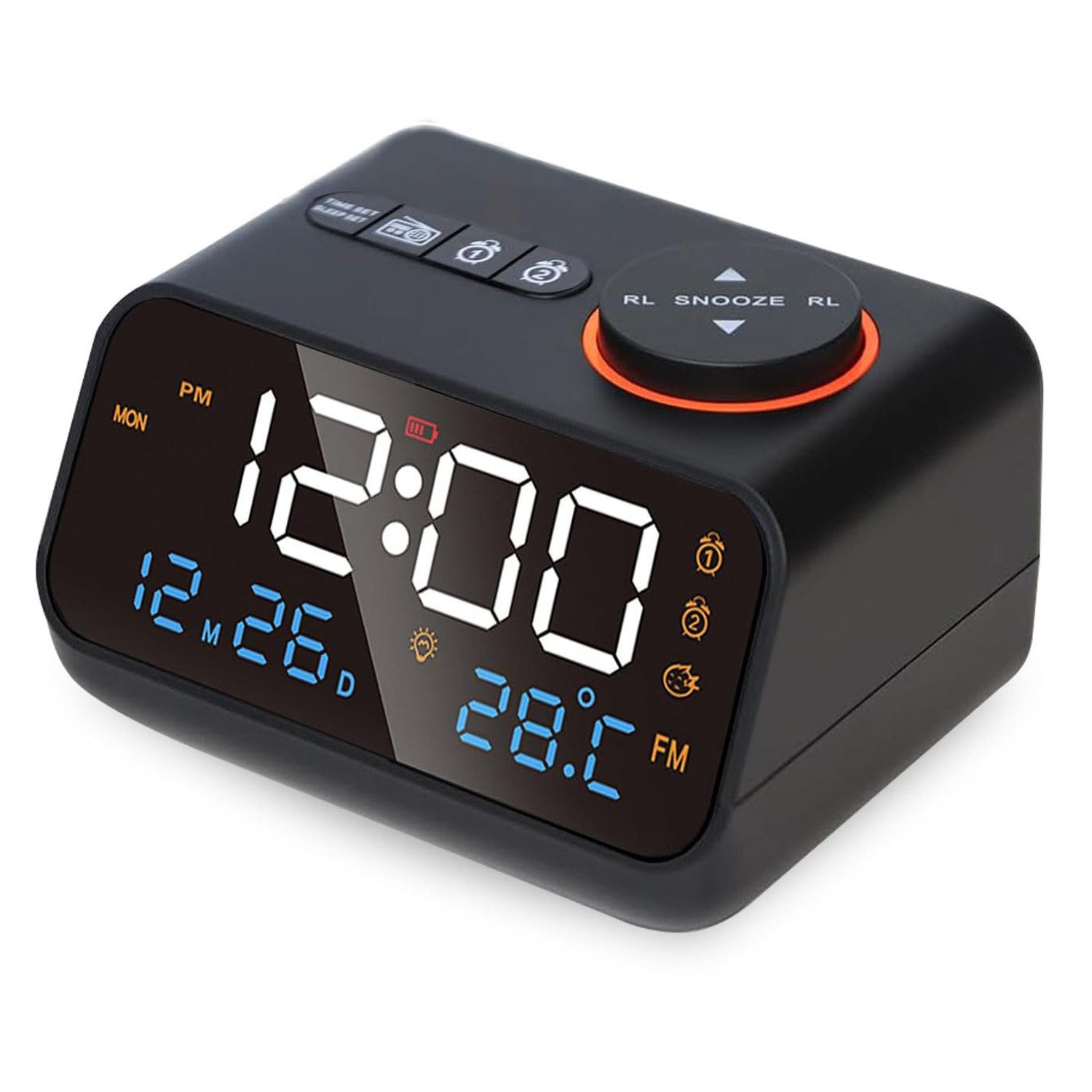 Radiowecker Küchenradio Digital-Funkwecker LED-Uhrradio, Temperaturanzeige,2 Alarm